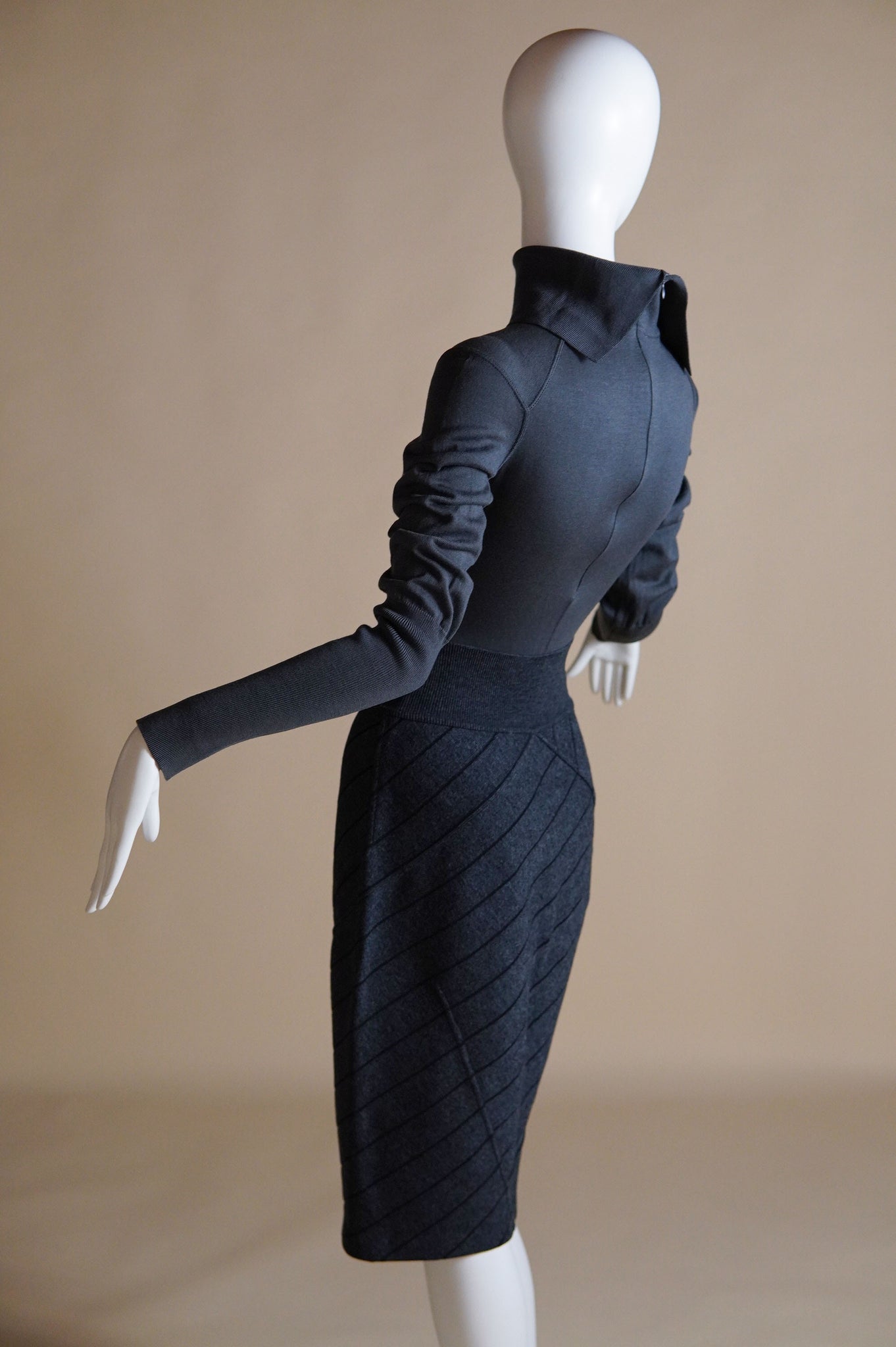 F/W 1987 Alaïa stretch knit set with bodysuit and striped skirt - XS/S