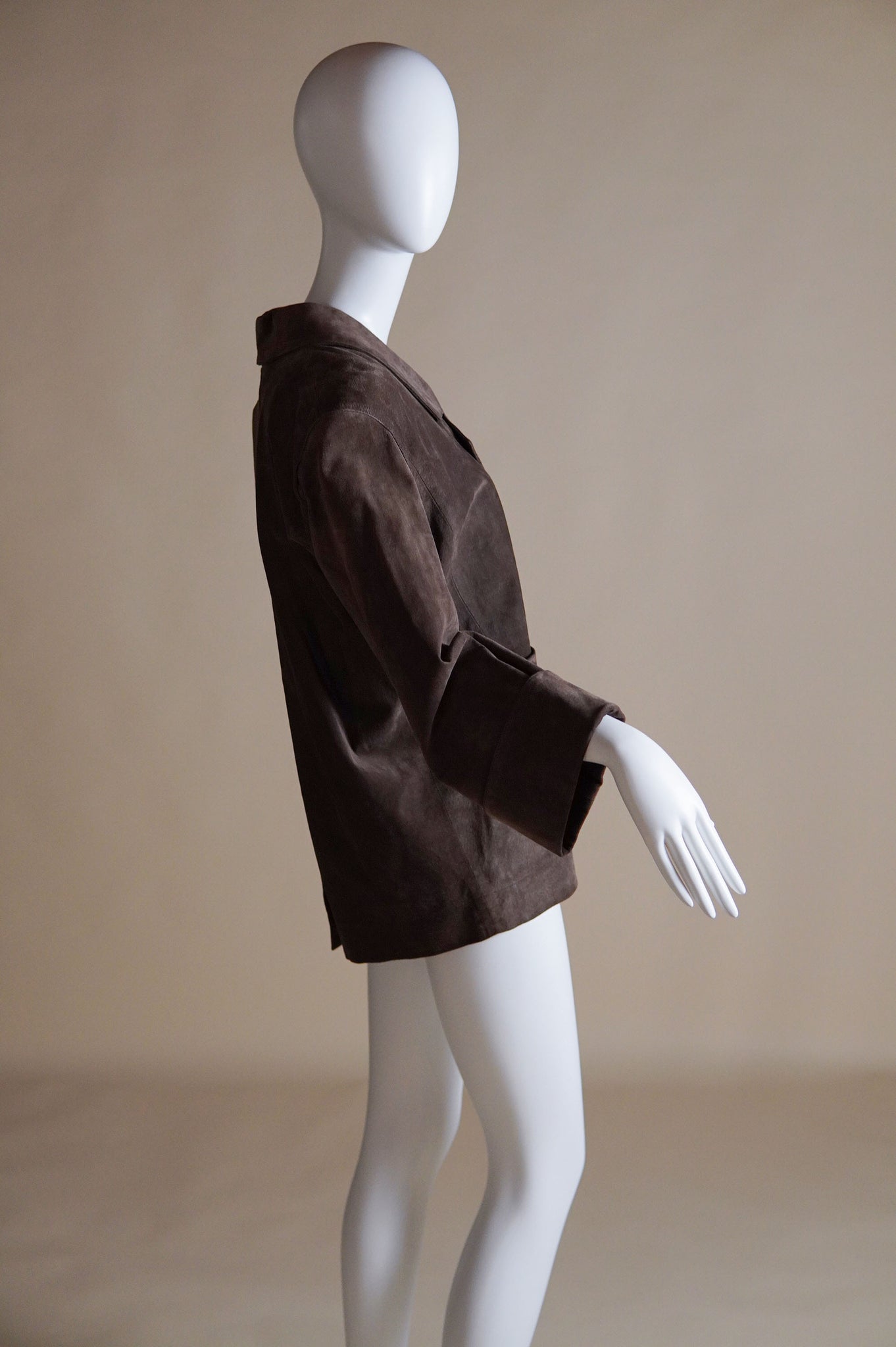 S/S 1989 Yves Saint Laurent Rive Gauche brown suede pullover with shiny gold buttons - XS/S/M