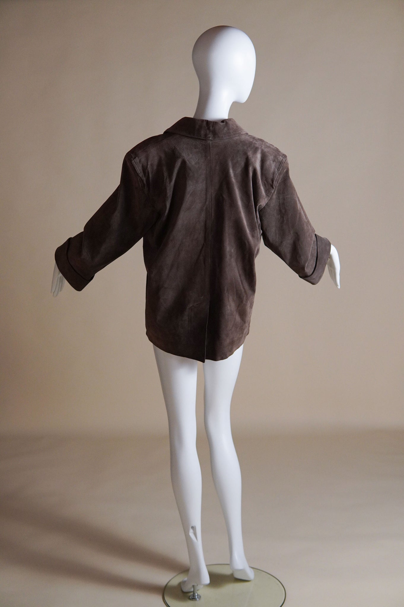 S/S 1989 Yves Saint Laurent Rive Gauche brown suede pullover with shiny gold buttons - XS/S/M
