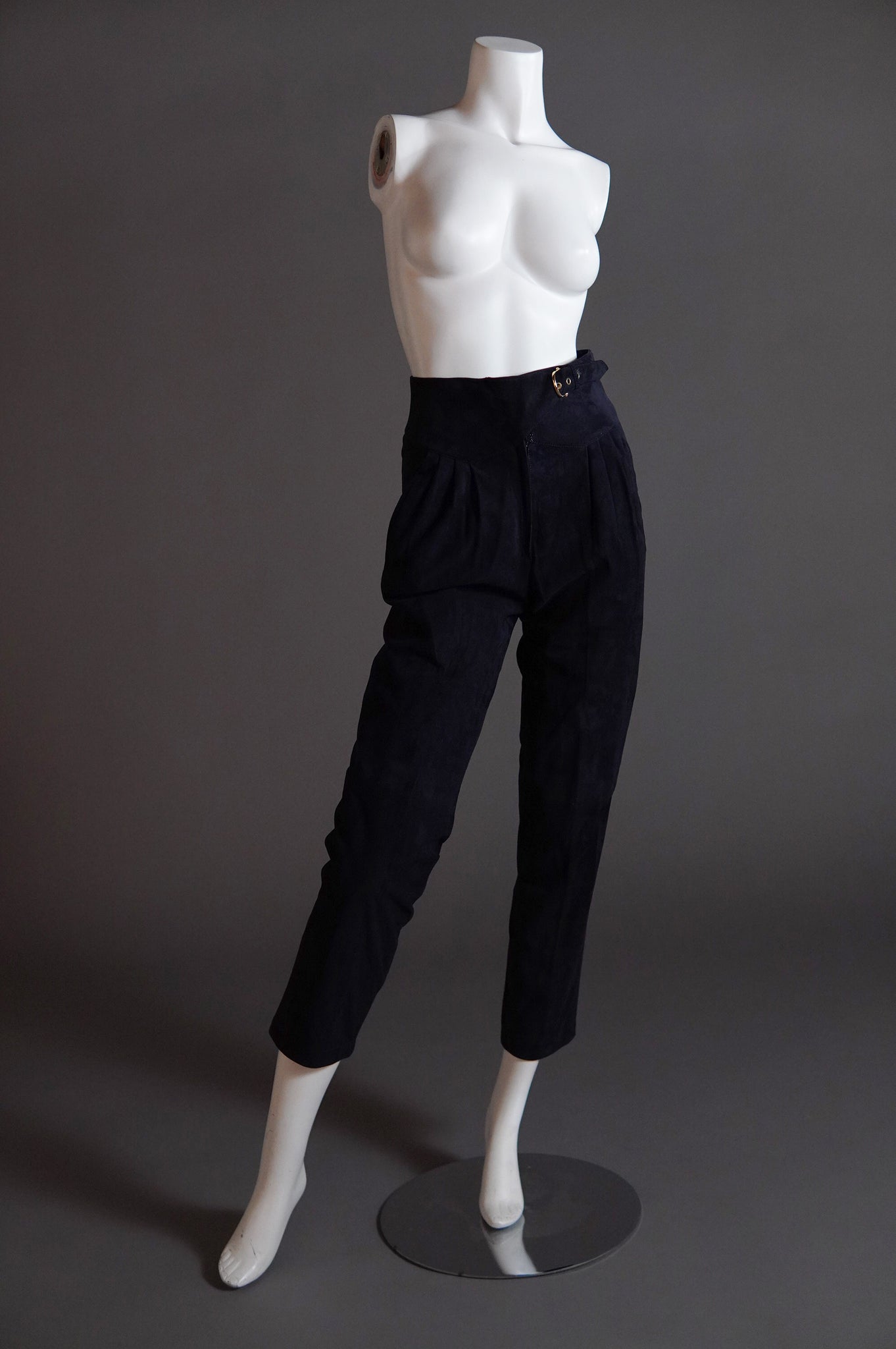 1970s/80s Céline suede pants in navy with gold hardware - XXS/XS