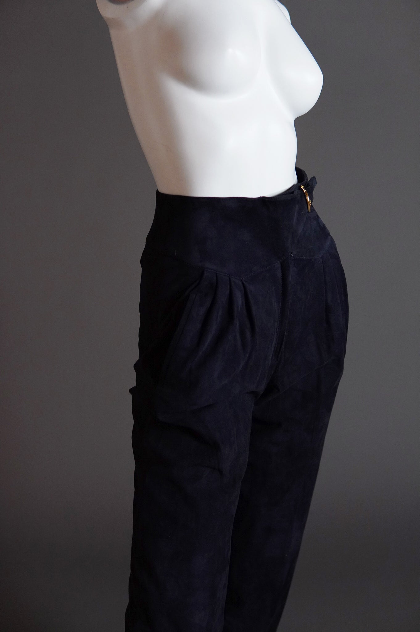 1970s/80s Céline suede pants in navy with gold hardware - XXS/XS