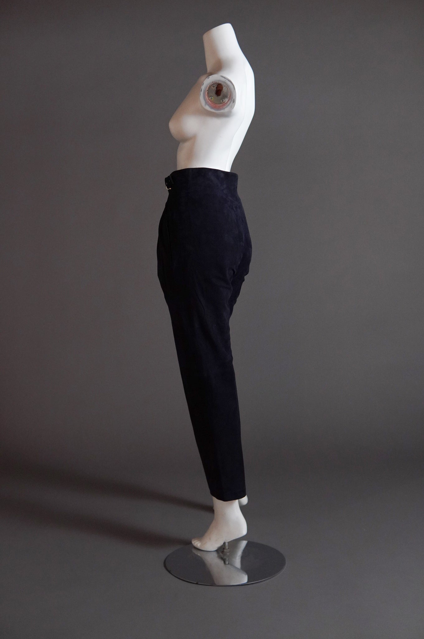 1970s/80s Céline suede pants in navy with gold hardware - XXS/XS