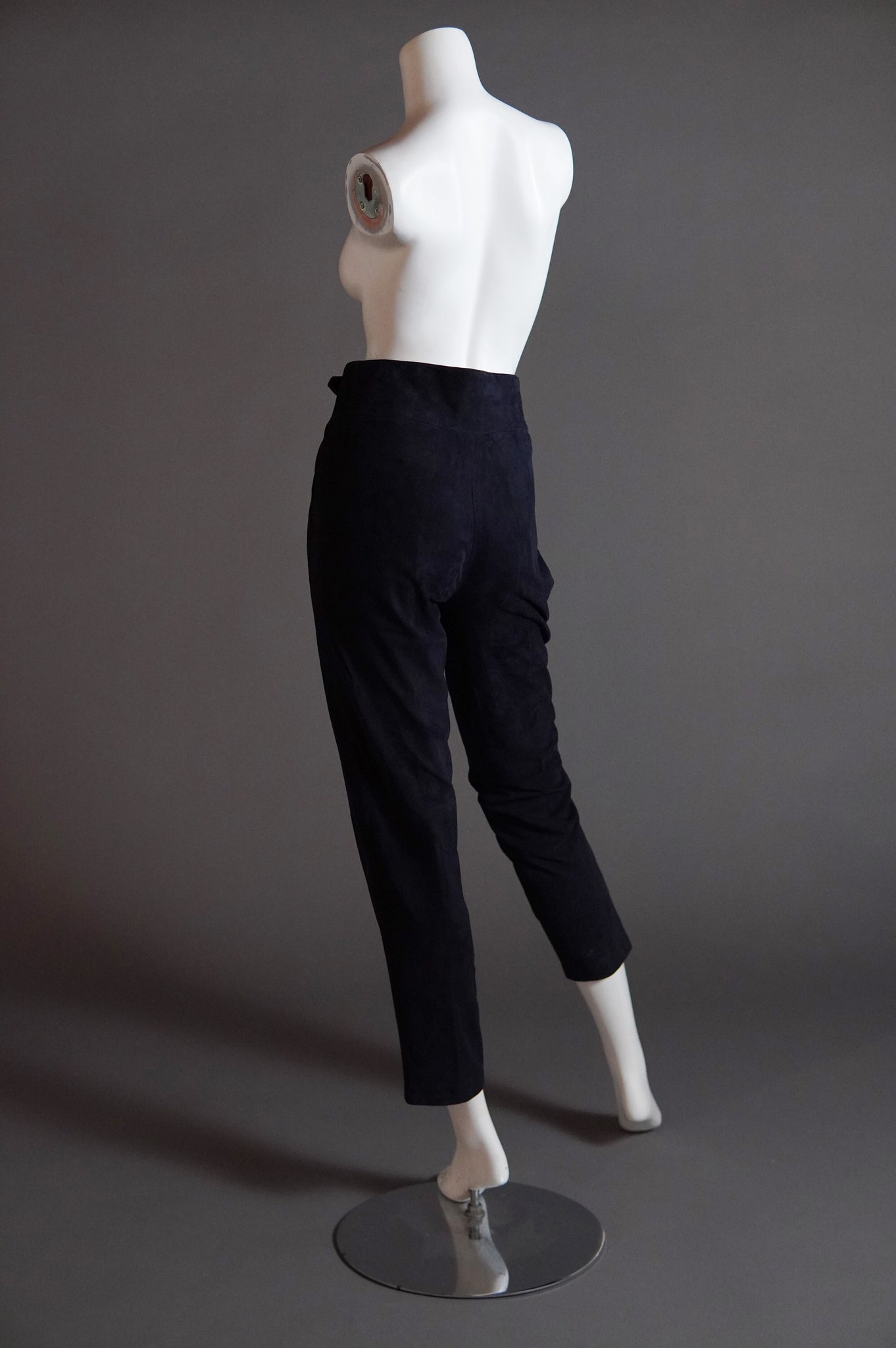 1970s/80s Céline suede pants in navy with gold hardware - XXS/XS