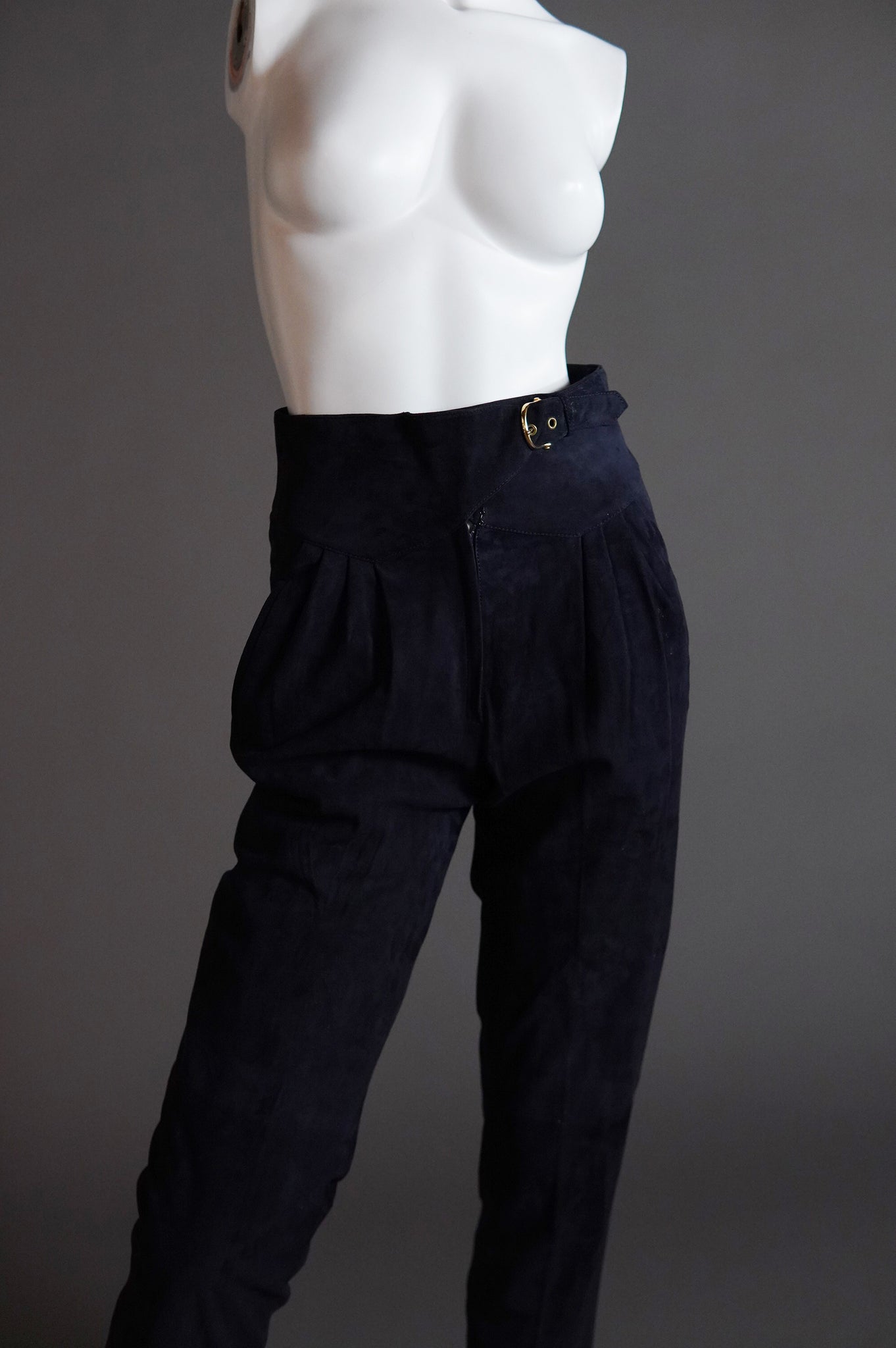 1970s/80s Céline suede pants in navy with gold hardware - XXS/XS