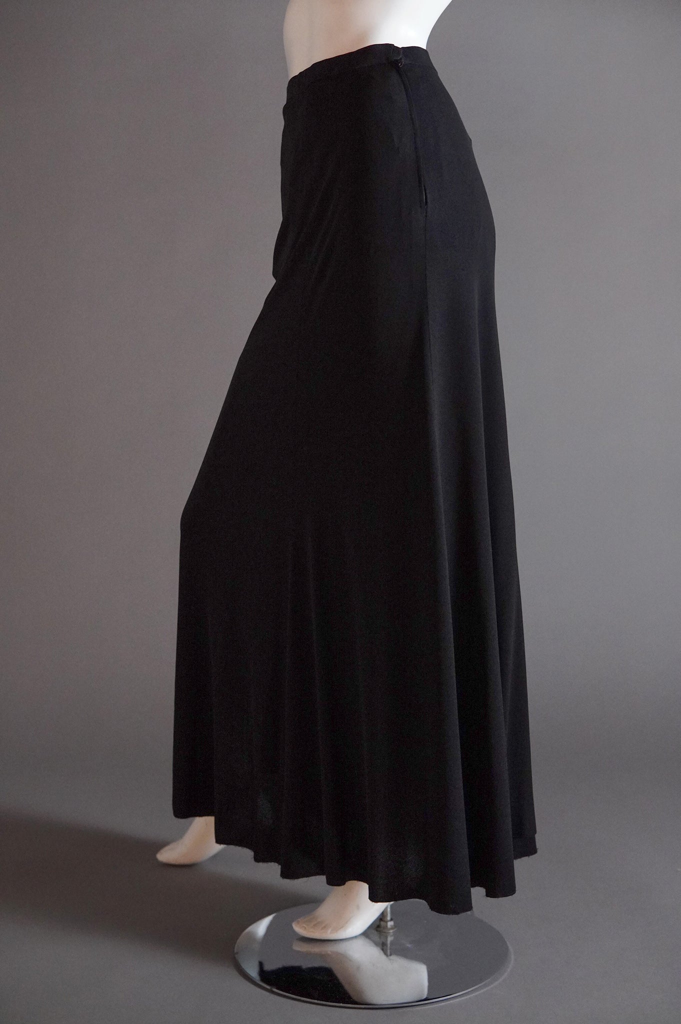 1970s Yves Saint Laurent Rive Gauche bias cut black maxi skirt - XS