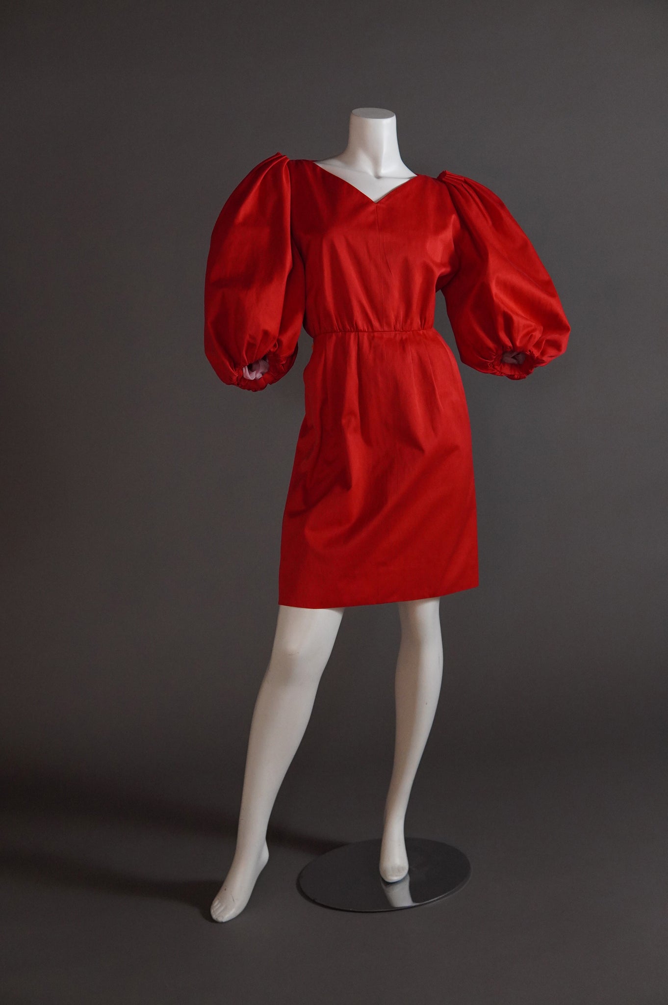 S/S 1989 Yves Saint Laurent Rive Gauche runway red dress with exaggerated puff sleeves - M