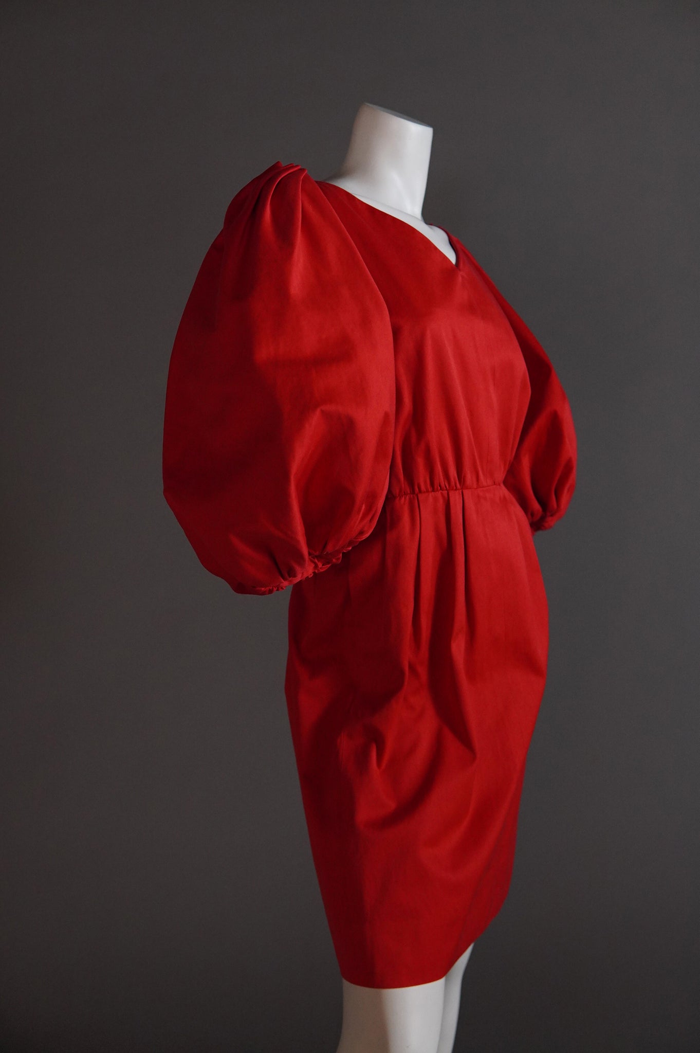 S/S 1989 Yves Saint Laurent Rive Gauche runway red dress with exaggerated puff sleeves - M