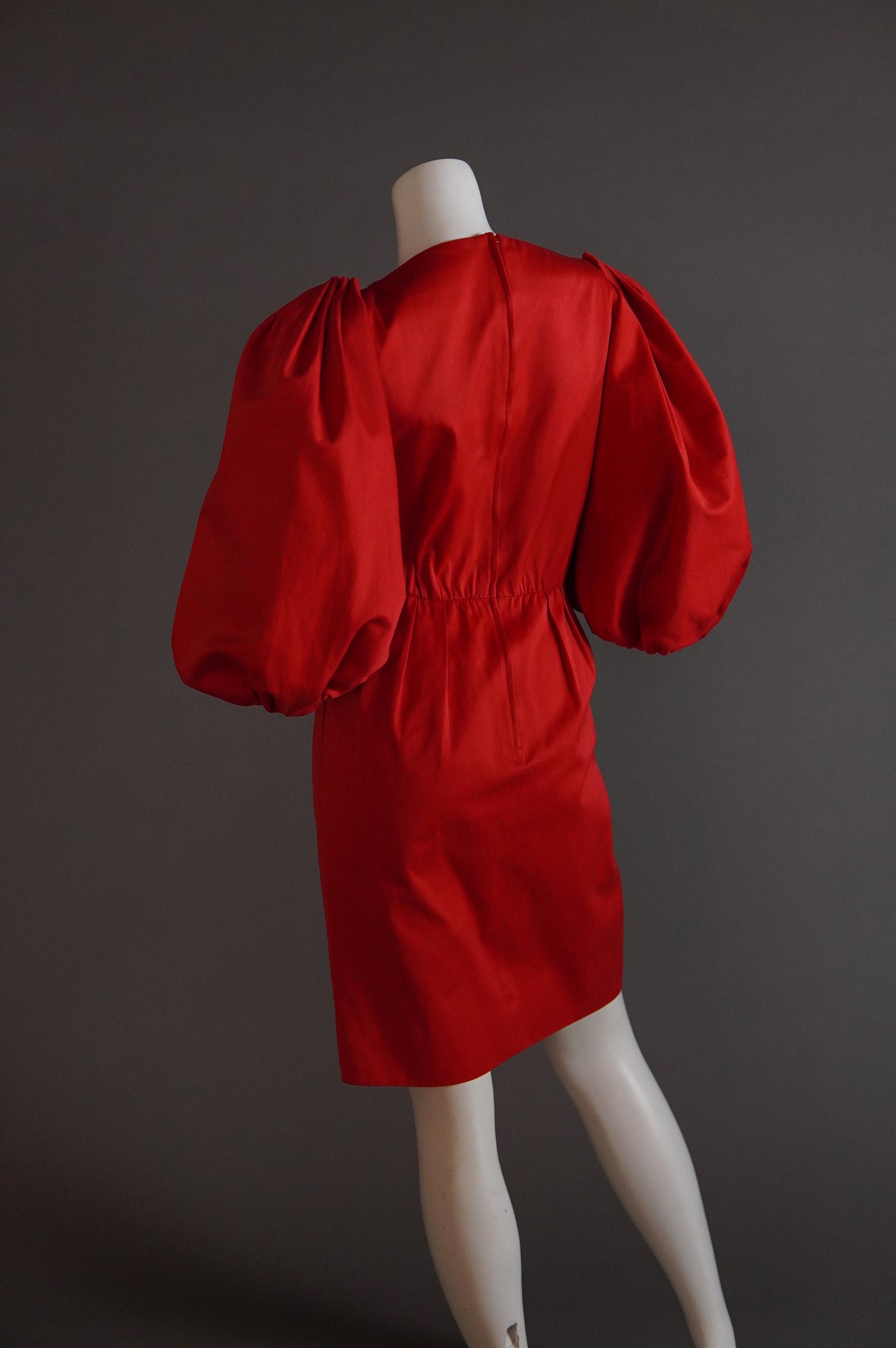 S/S 1989 Yves Saint Laurent Rive Gauche runway red dress with exaggerated puff sleeves - M