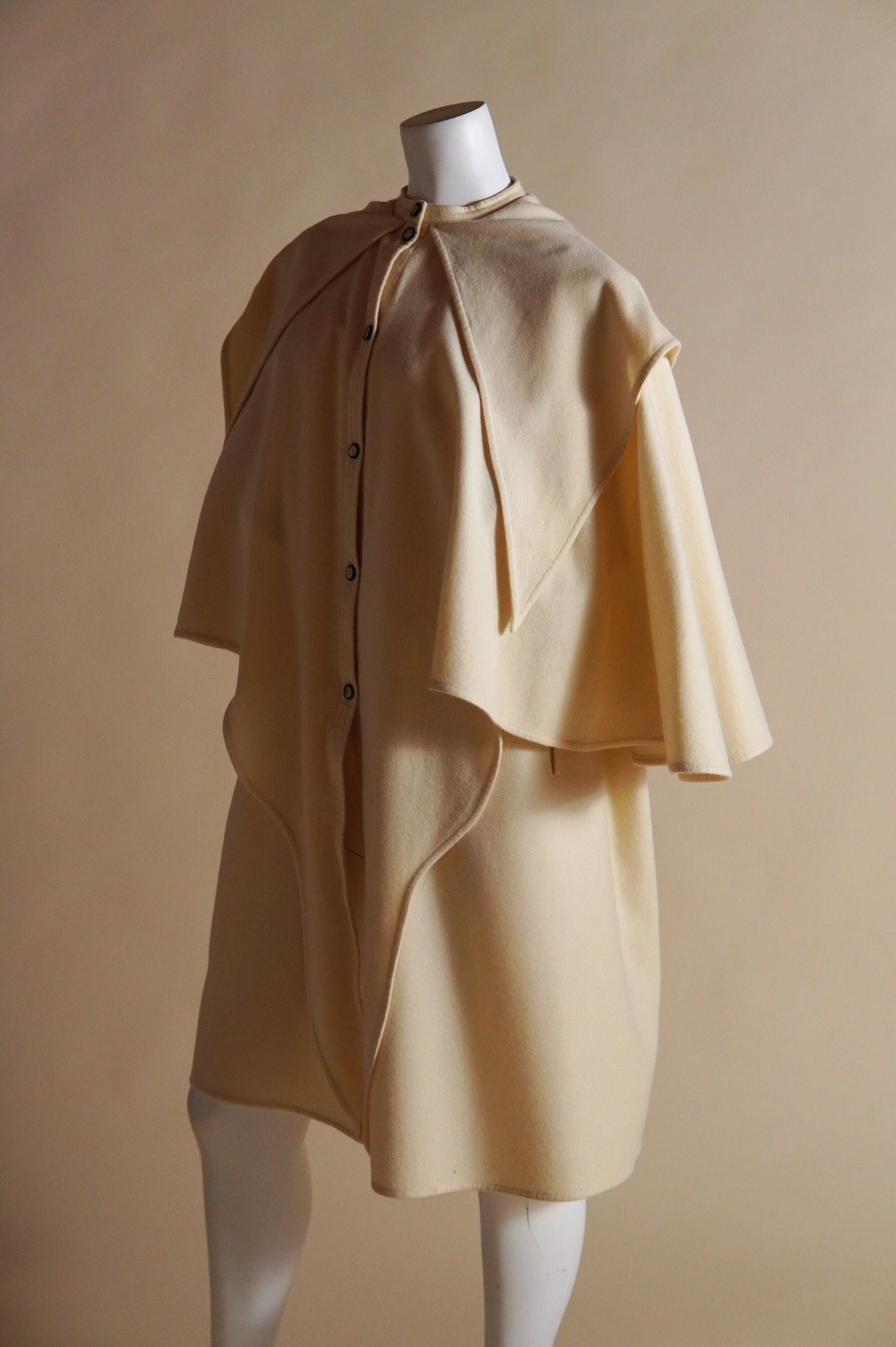 1980s Emanuel Ungaro layered wool cape in cream - O/S