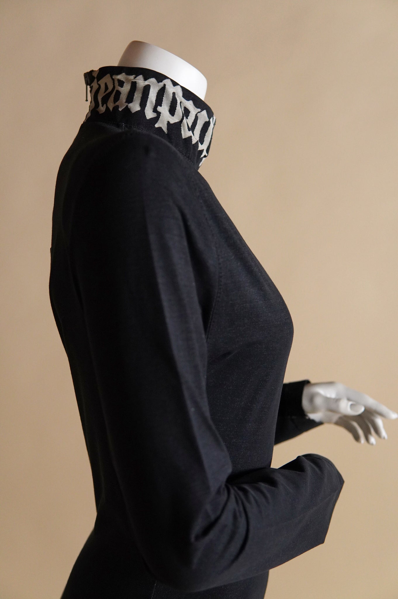 1980s Jean Paul Gaultier pour Equator mini dress with gothic font on collar - XS/S