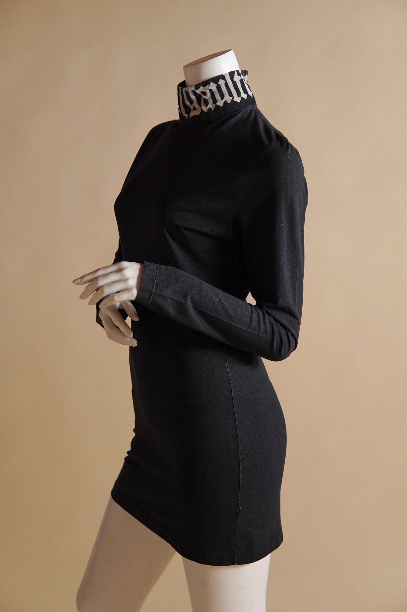 1980s Jean Paul Gaultier pour Equator mini dress with gothic font on collar - XS/S