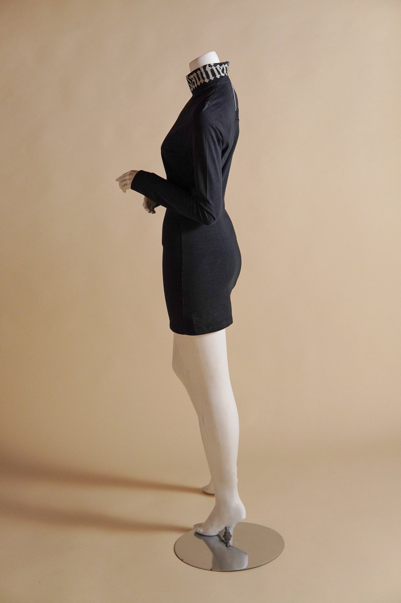 1980s Jean Paul Gaultier pour Equator mini dress with gothic font on collar - XS/S