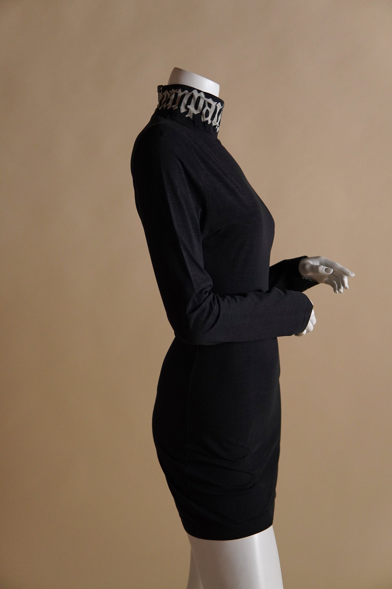 1980s Jean Paul Gaultier pour Equator mini dress with gothic font on collar - XS/S