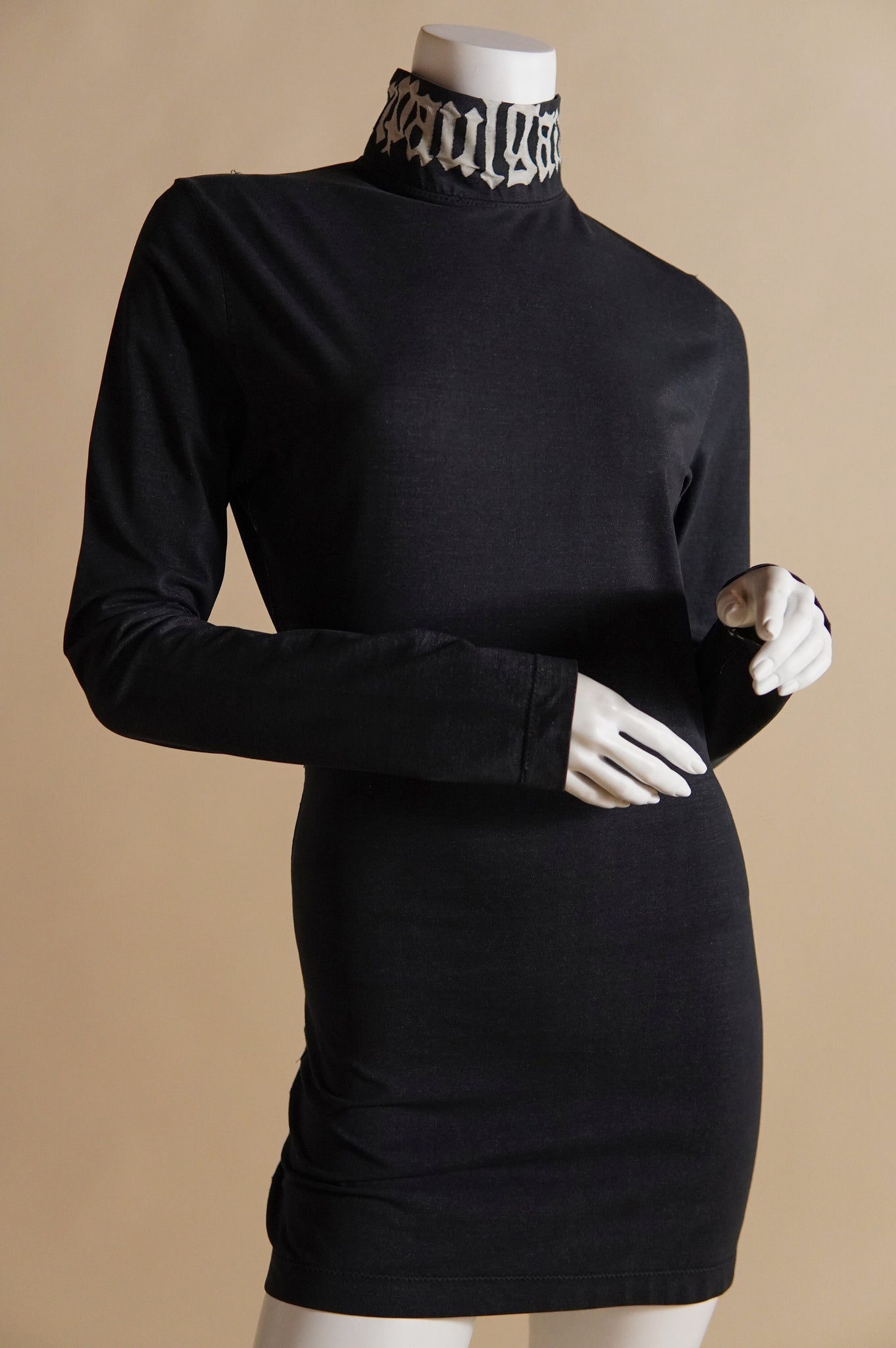 1980s Jean Paul Gaultier pour Equator mini dress with gothic font on collar - XS/S