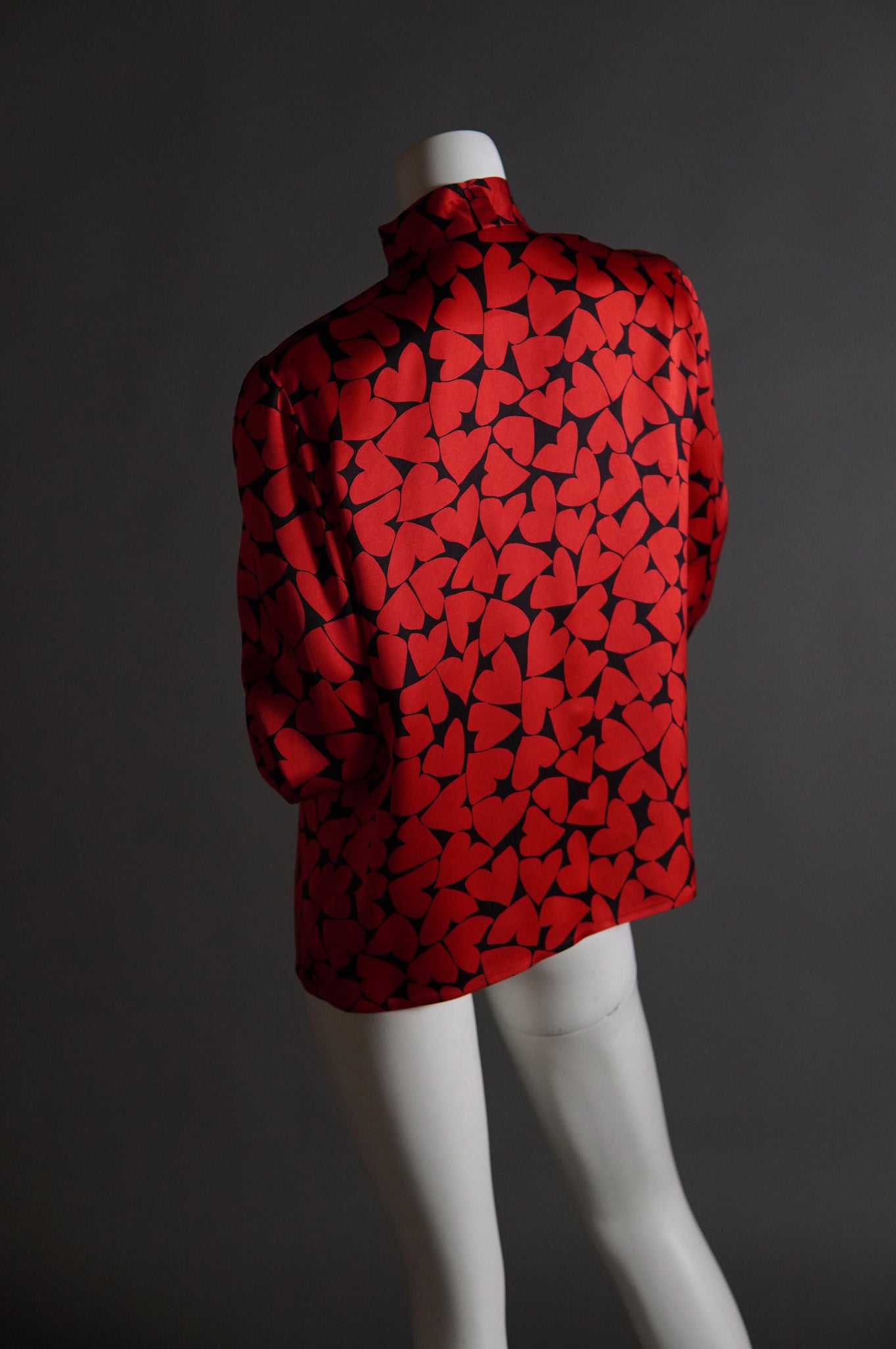 1980s Ted Lapidus black and red heart patterned silk blouse - O/S