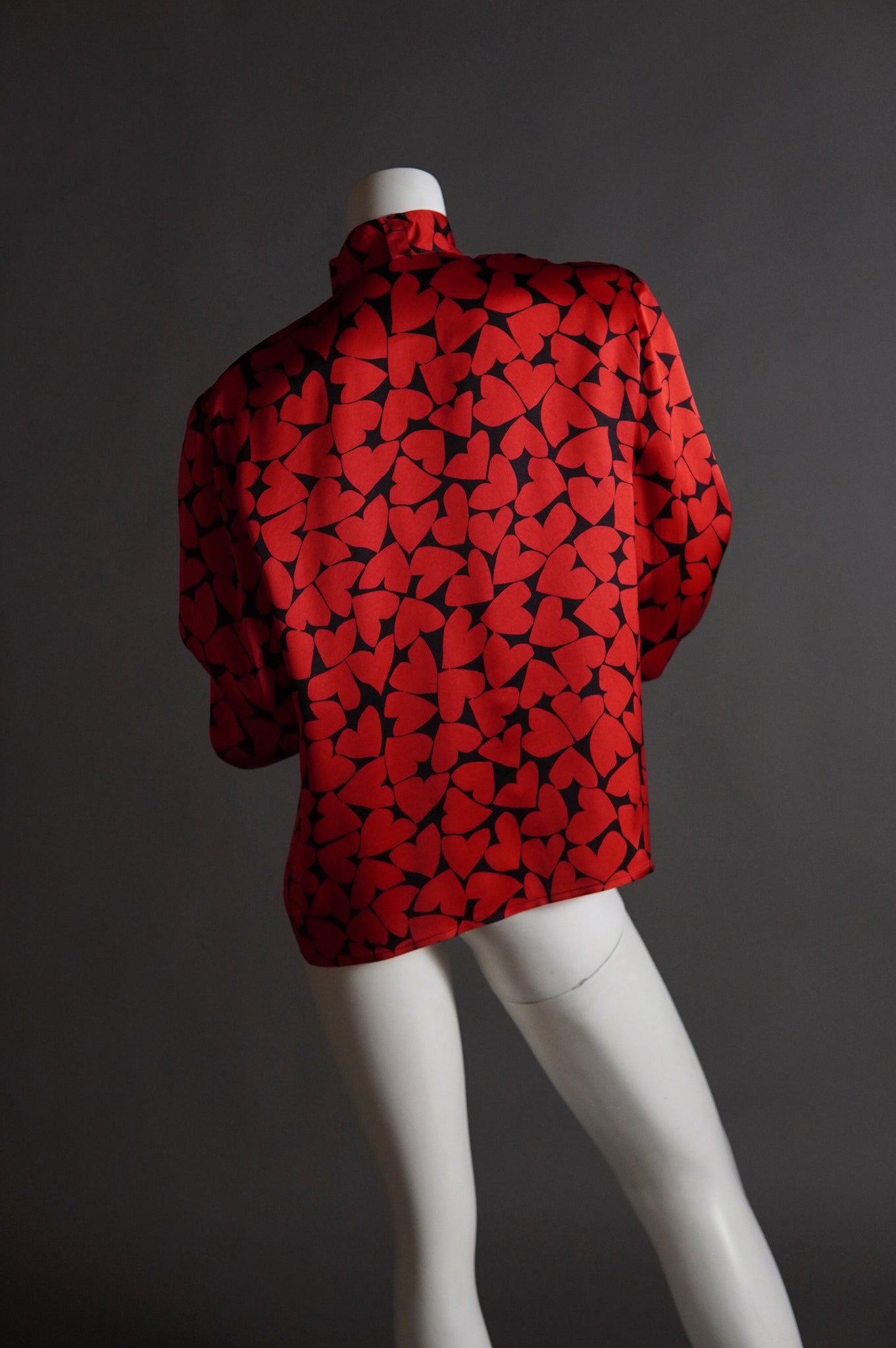 1980s Ted Lapidus black and red heart patterned silk blouse - O/S