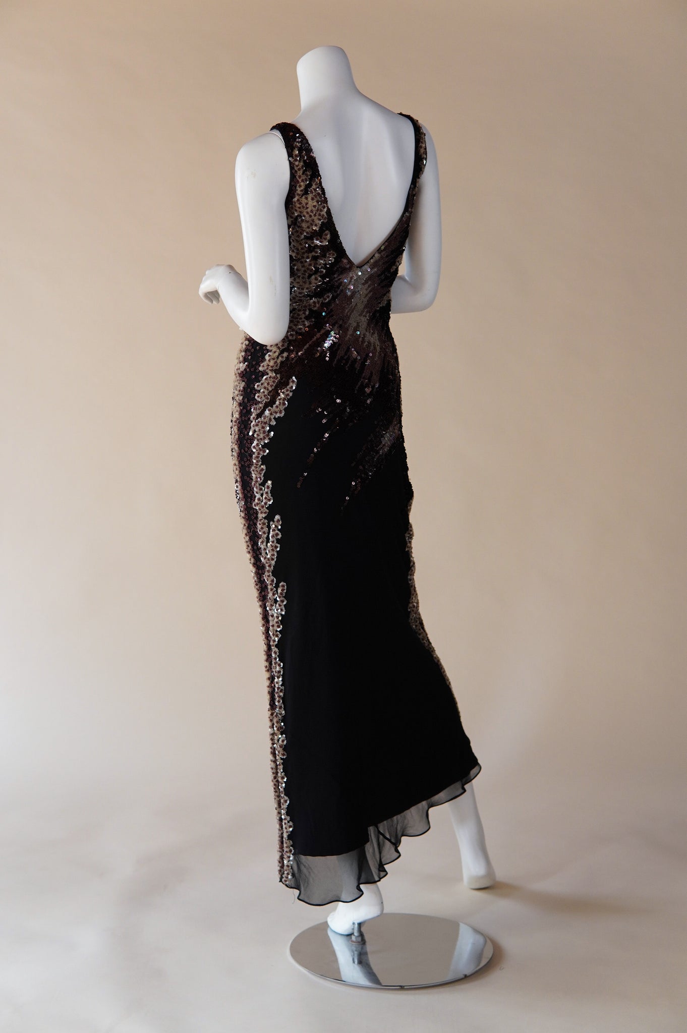 1990s Caché silk and beaded bias cut dress - XS/S