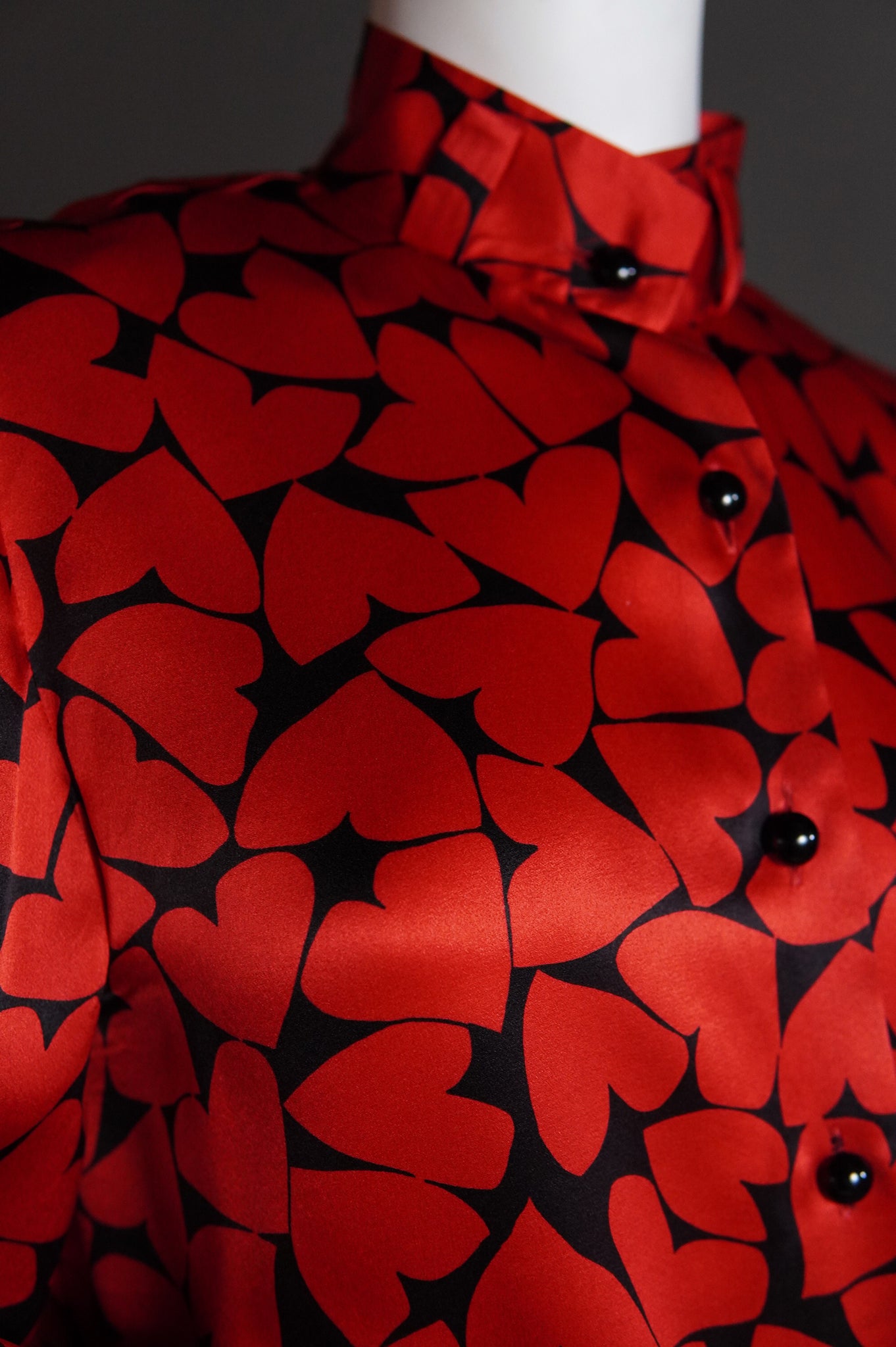 1980s Ted Lapidus black and red heart patterned silk blouse - O/S