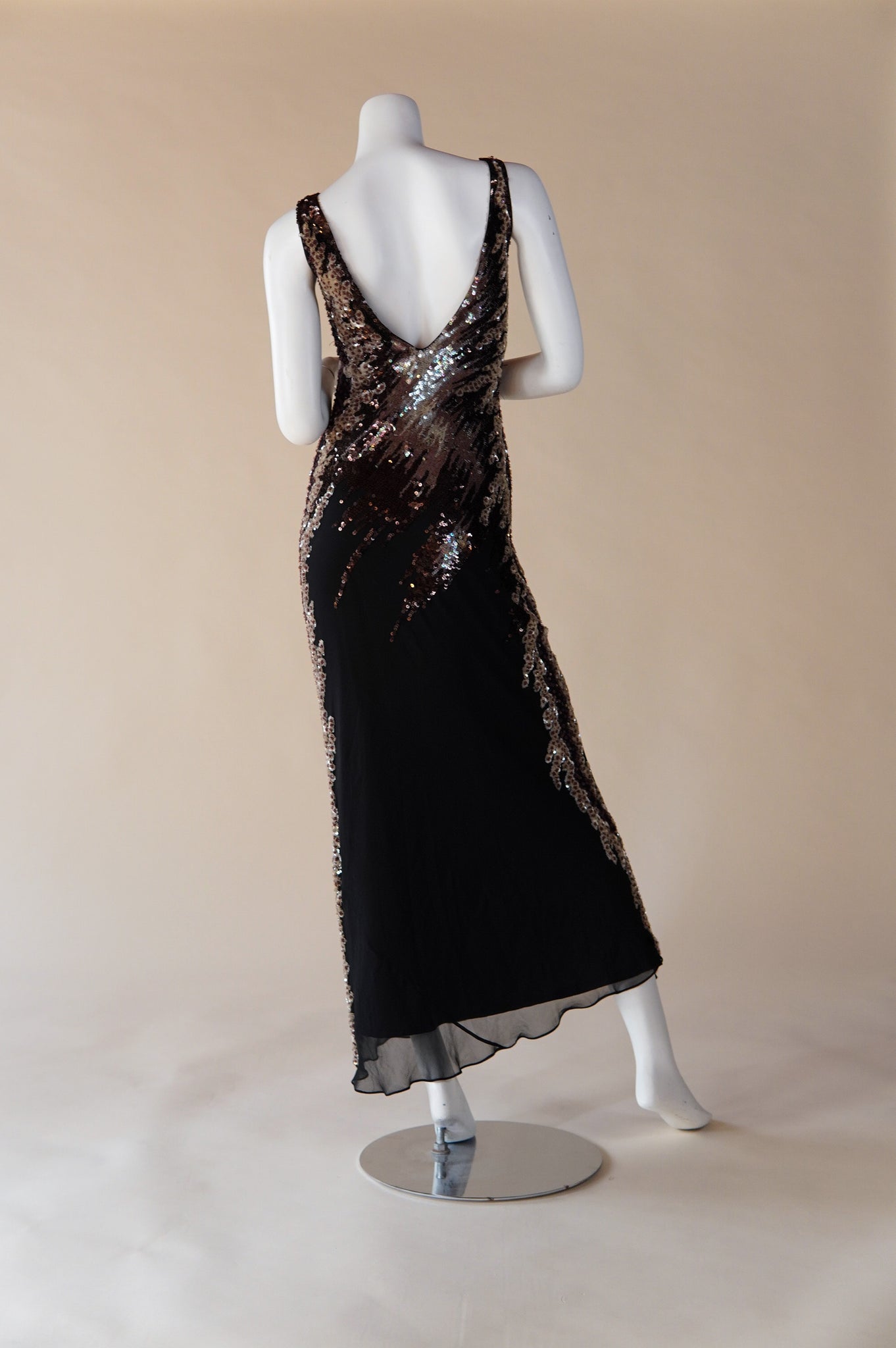 1990s Caché silk and beaded bias cut dress - XS/S