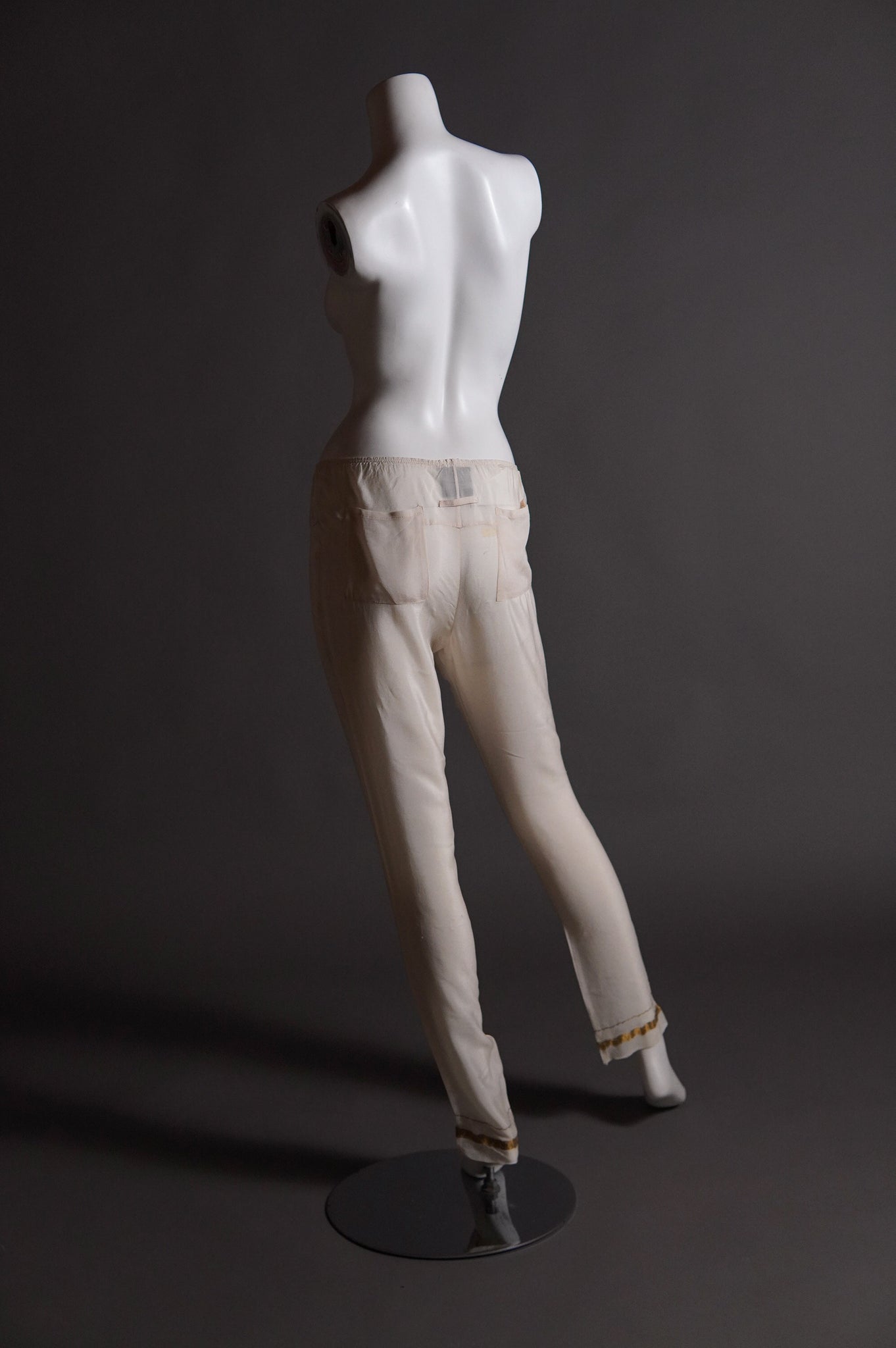 S/S 1997 Jean Paul Gaultier sheer silk chiffon pants with gold foil trim - XS/S