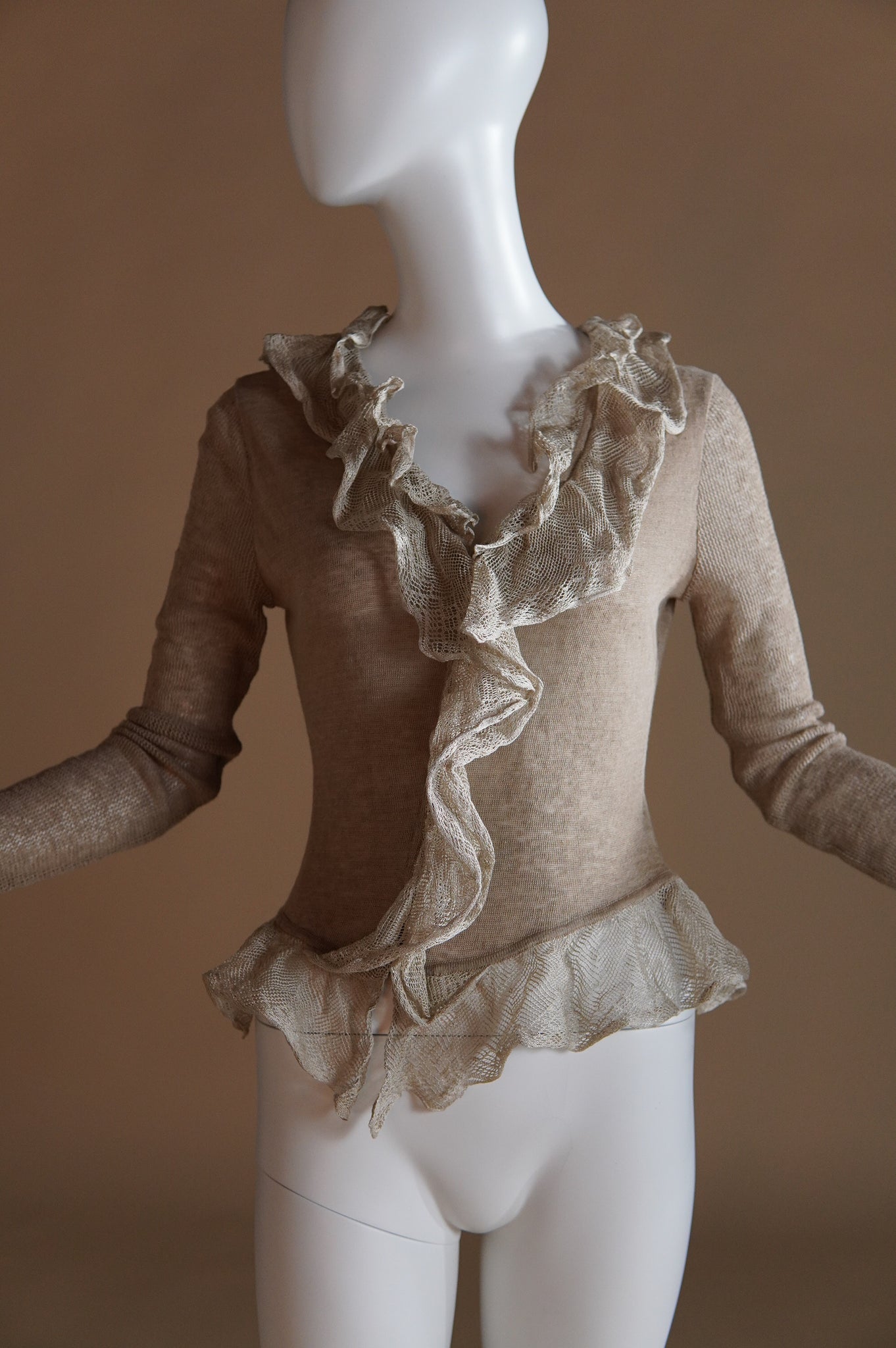 S/S 2003 Ralph Lauren Purple Label runway sheer cardigan top with