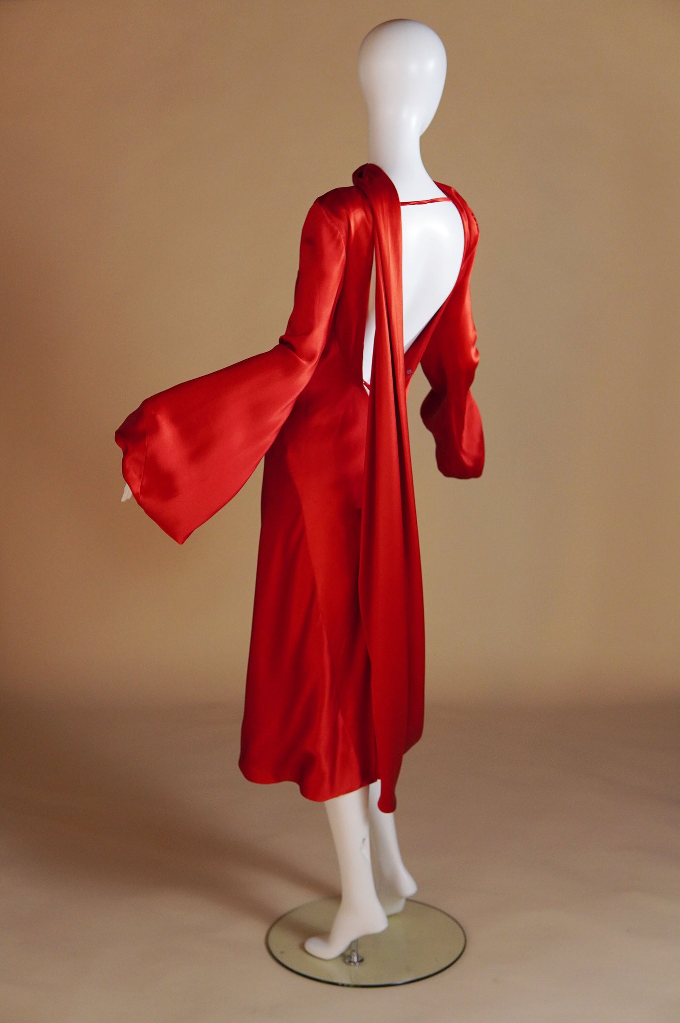 Pre-Fall 2009 Alexander McQueen red silk backless dress with draping