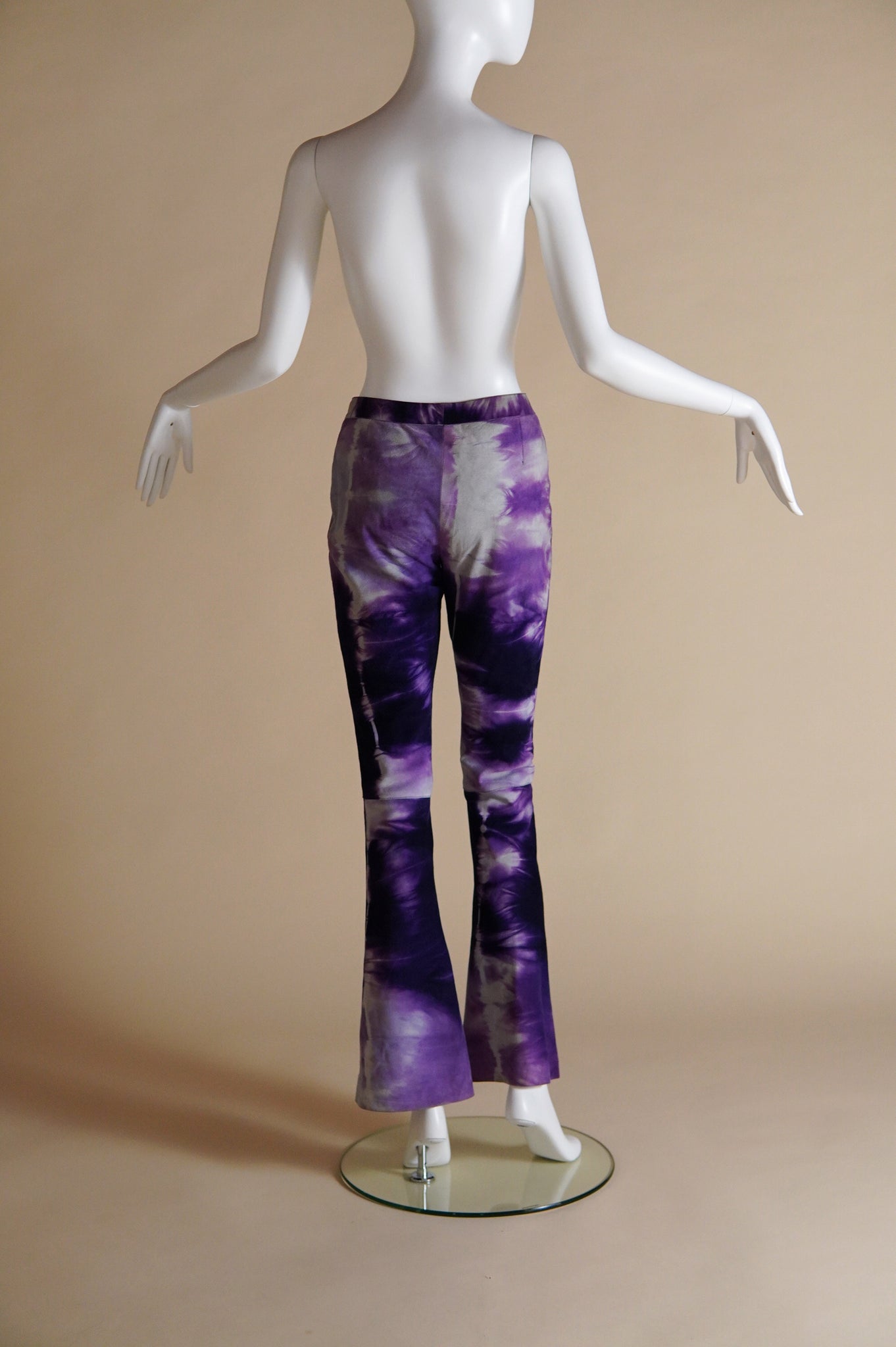 F/W 1999 Gucci by Tom Ford documented suede tie-dye purple and grey flare pant - S