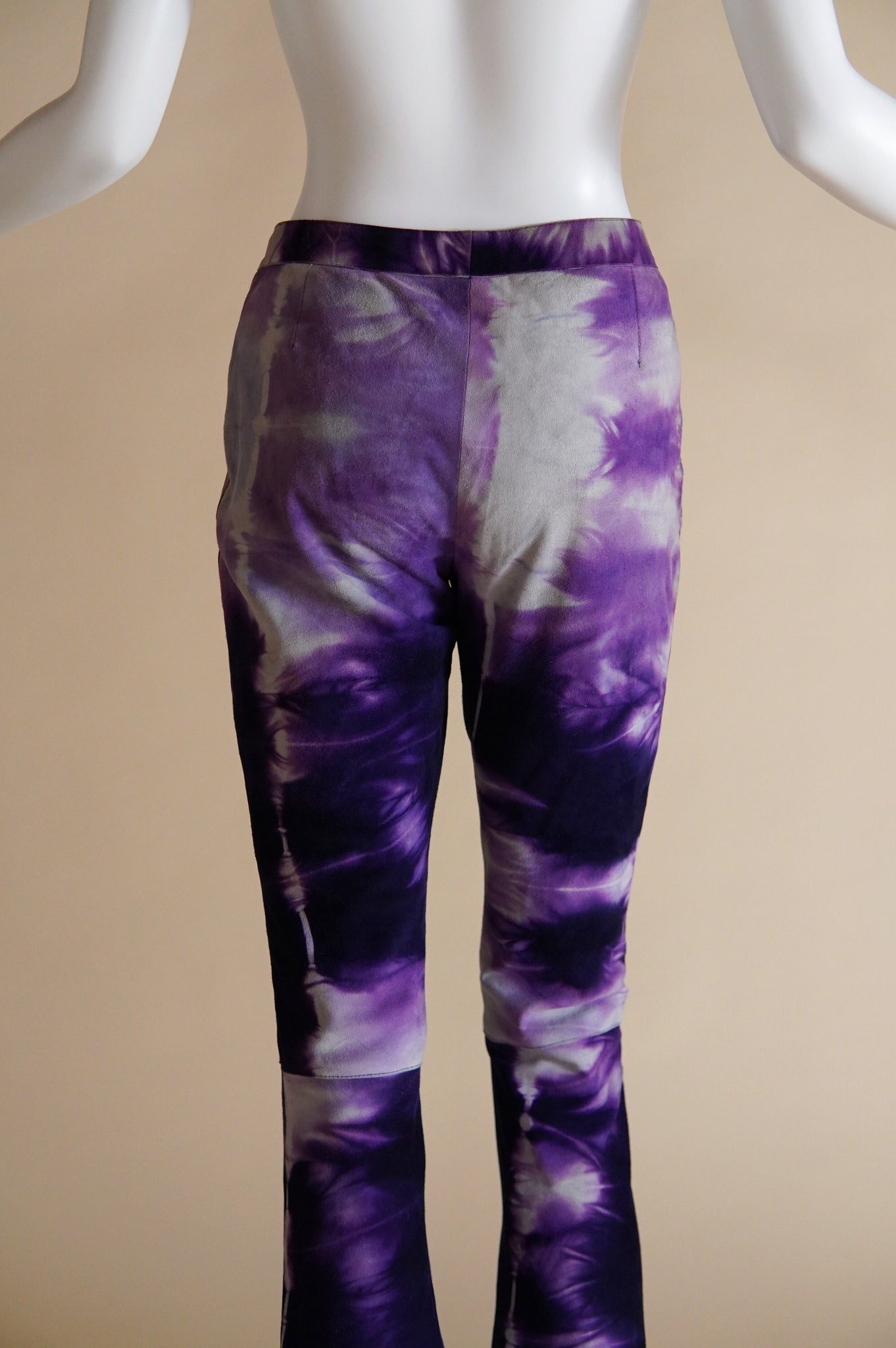 F/W 1999 Gucci by Tom Ford documented suede tie-dye purple and grey flare pant - S