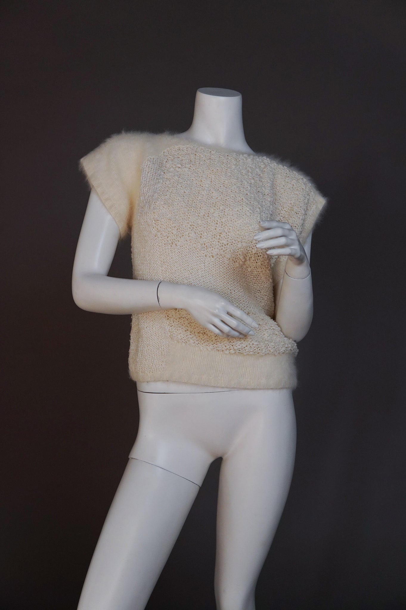 1980s Christian Dior cream knit with woven textile and angora - XS/S