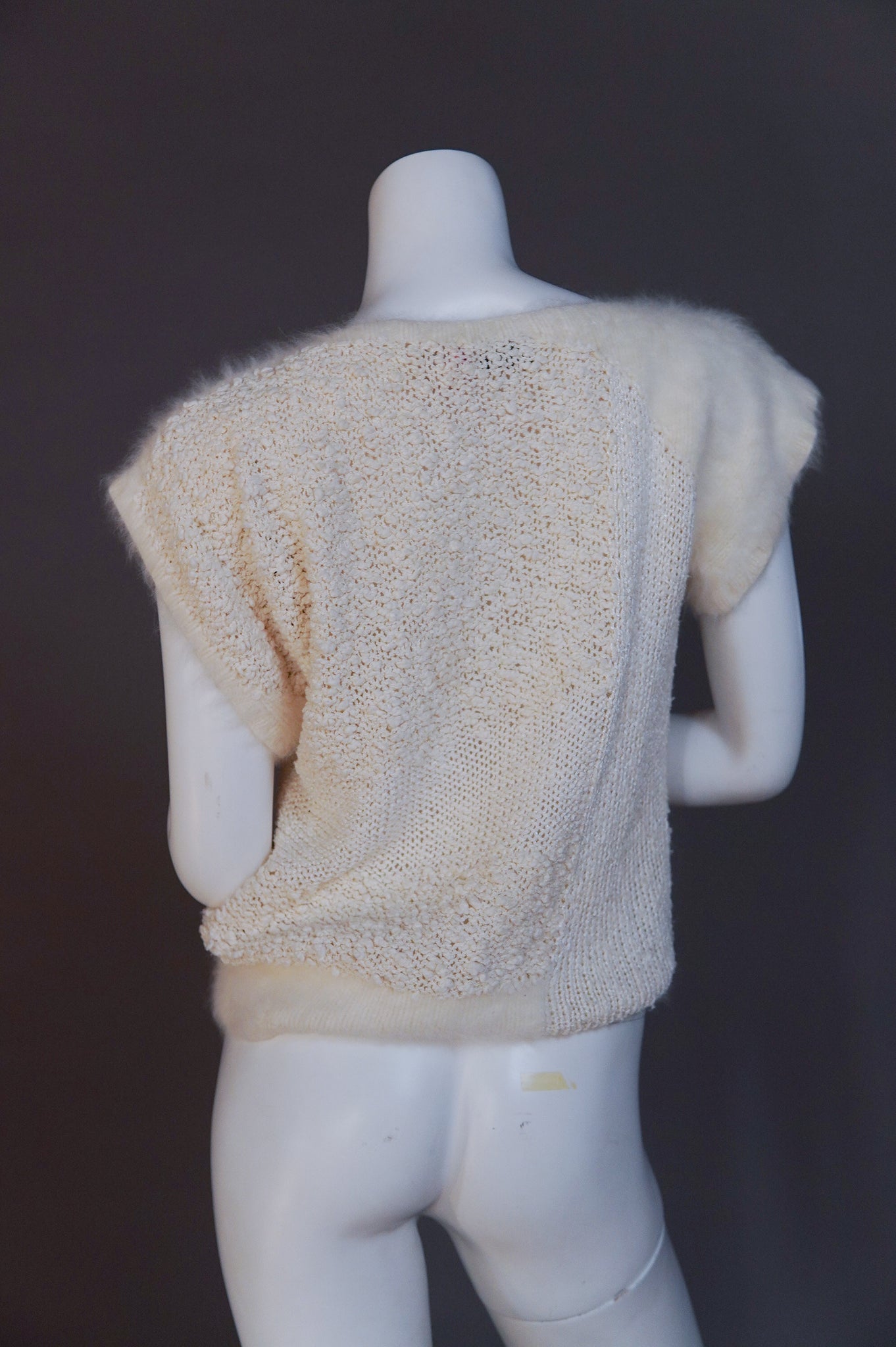 1980s Christian Dior cream knit with woven textile and angora - XS/S