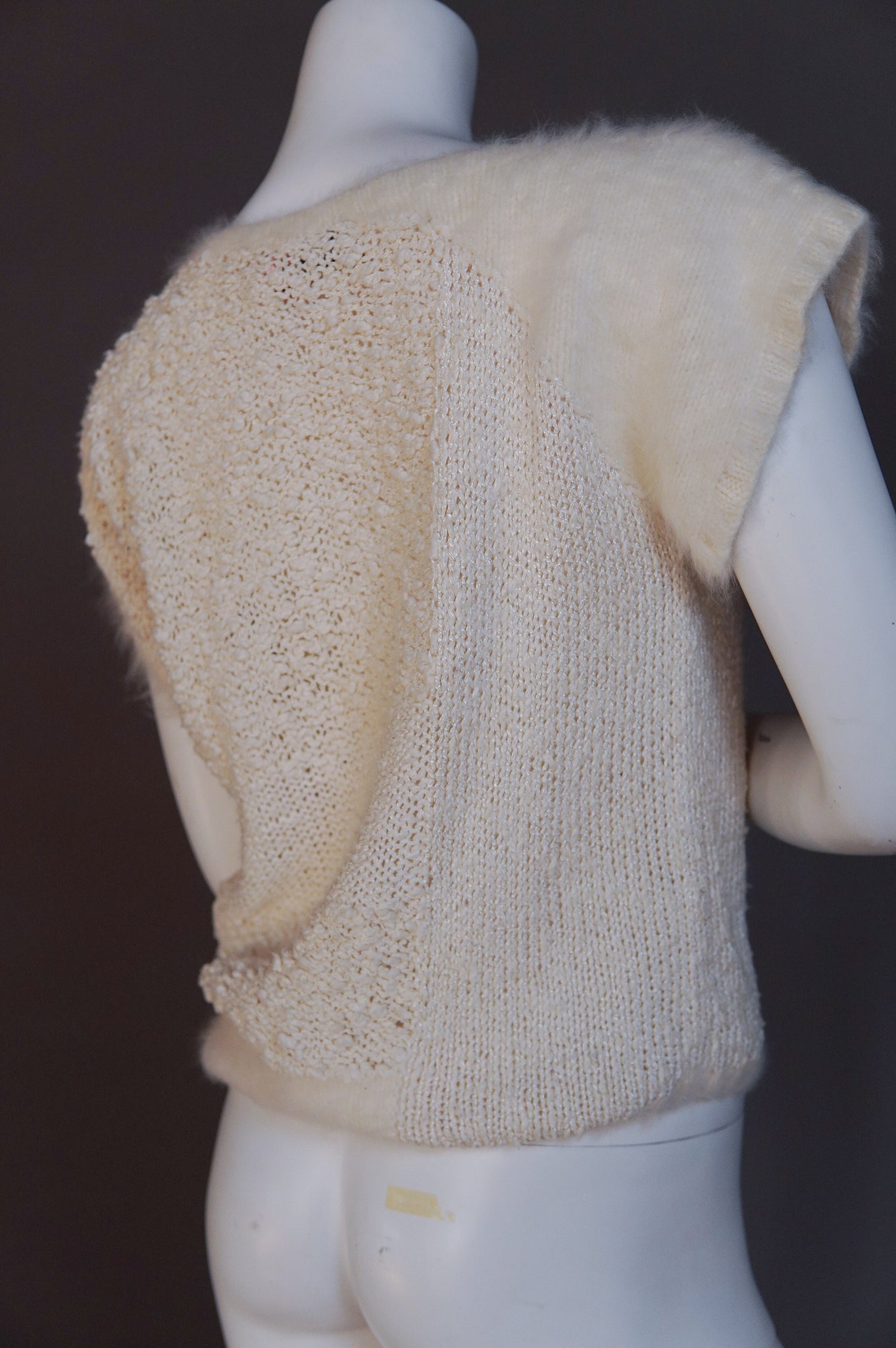 1980s Christian Dior cream knit with woven textile and angora - XS/S