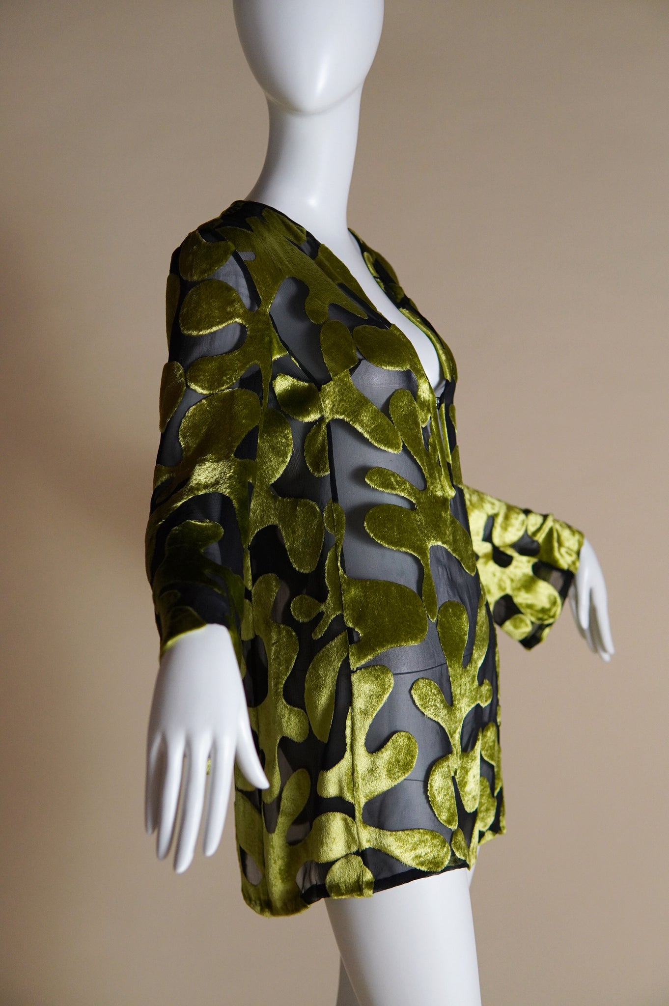 S/S 1996 Gucci by Tom Ford runway and campaign silk velvet burnout green and black dress - XS/S