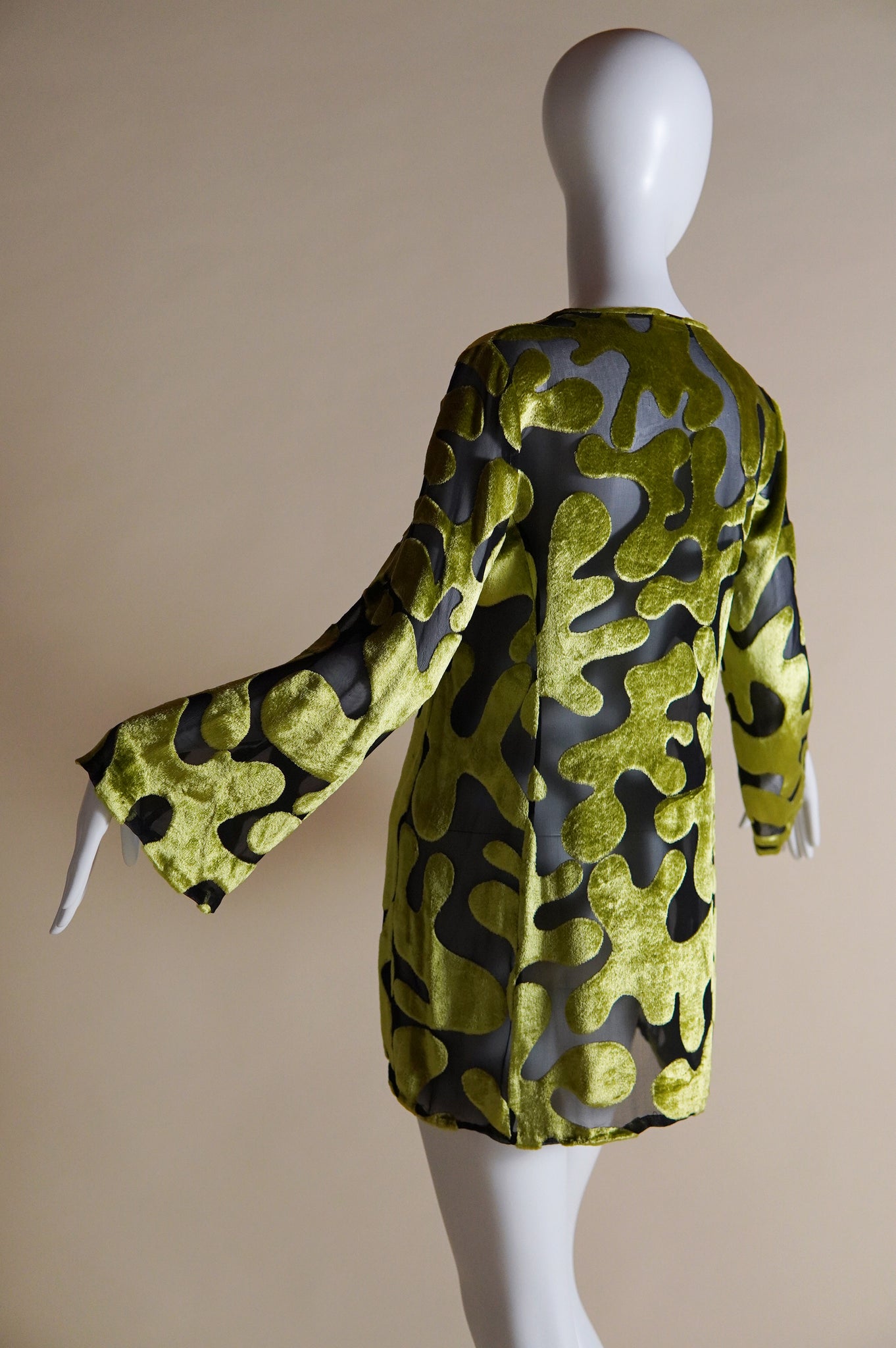 S/S 1996 Gucci by Tom Ford runway and campaign silk velvet burnout green and black dress - XS/S