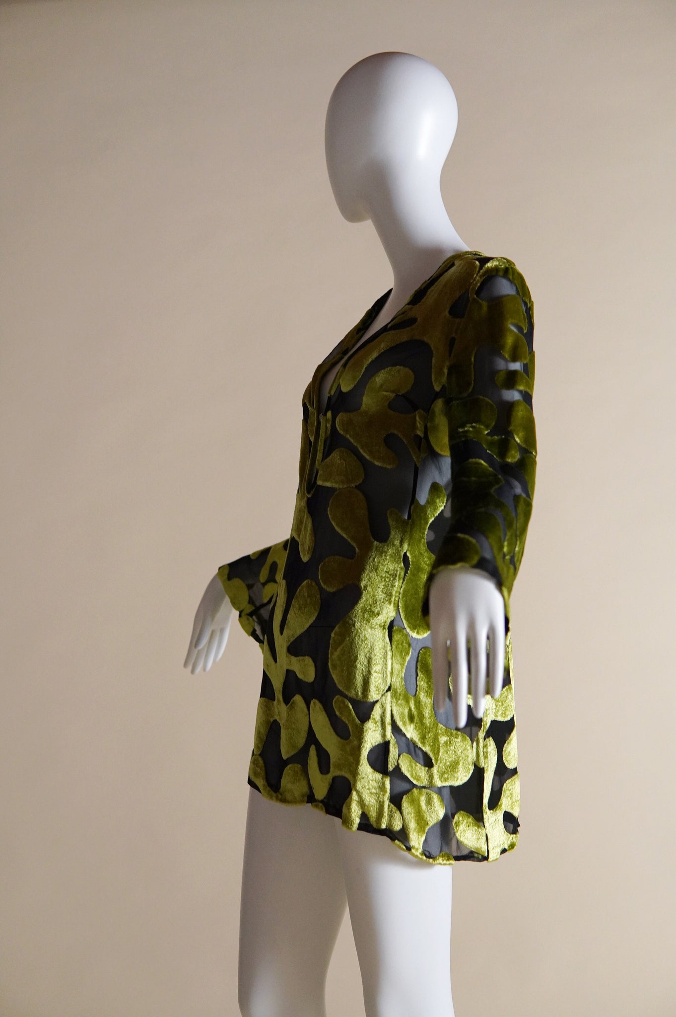 S/S 1996 Gucci by Tom Ford runway and campaign silk velvet burnout green and black dress - XS/S