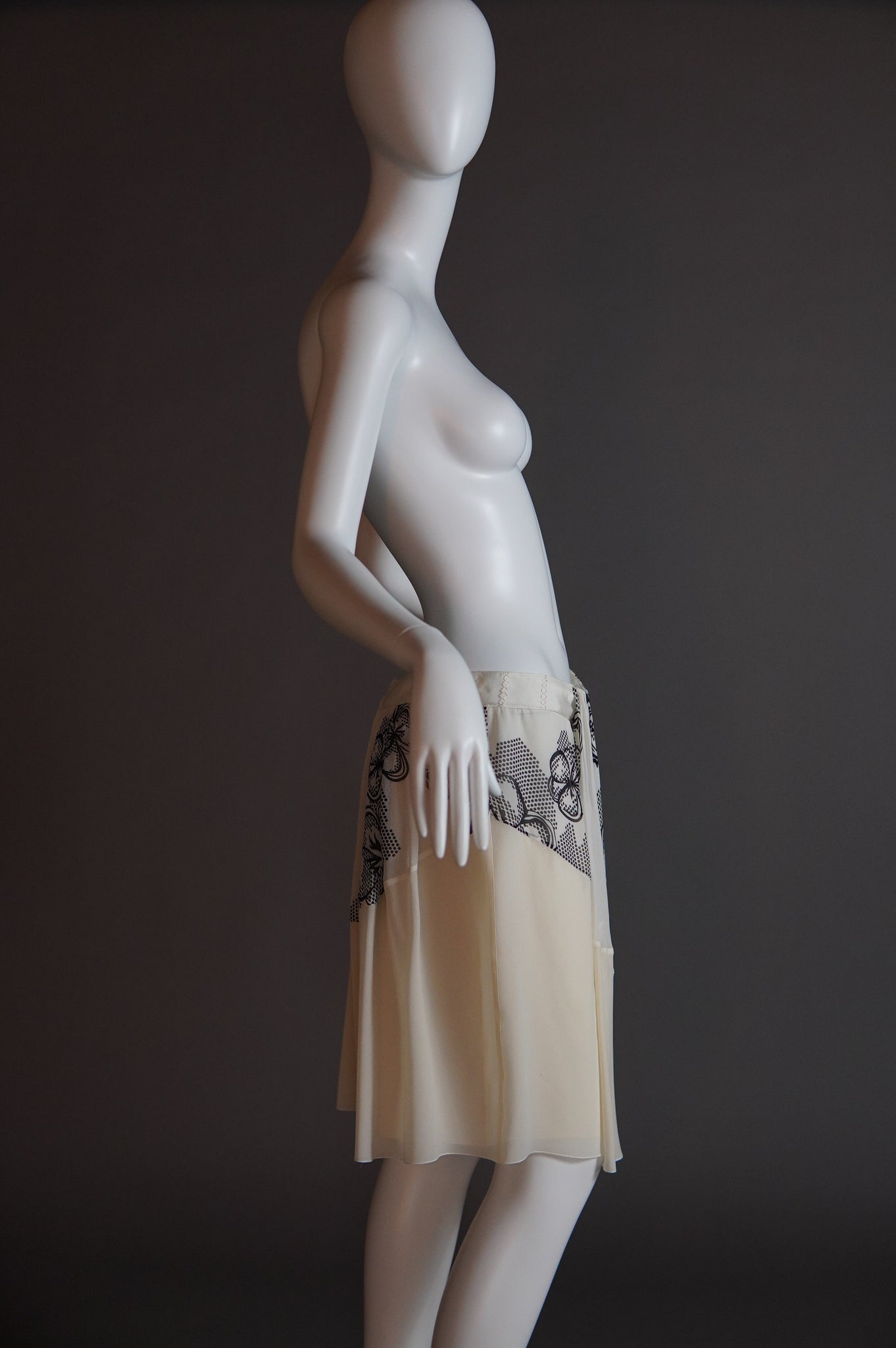 S/S 2007 John Galliano runway silk skirt with black and white floral - XS/S/M