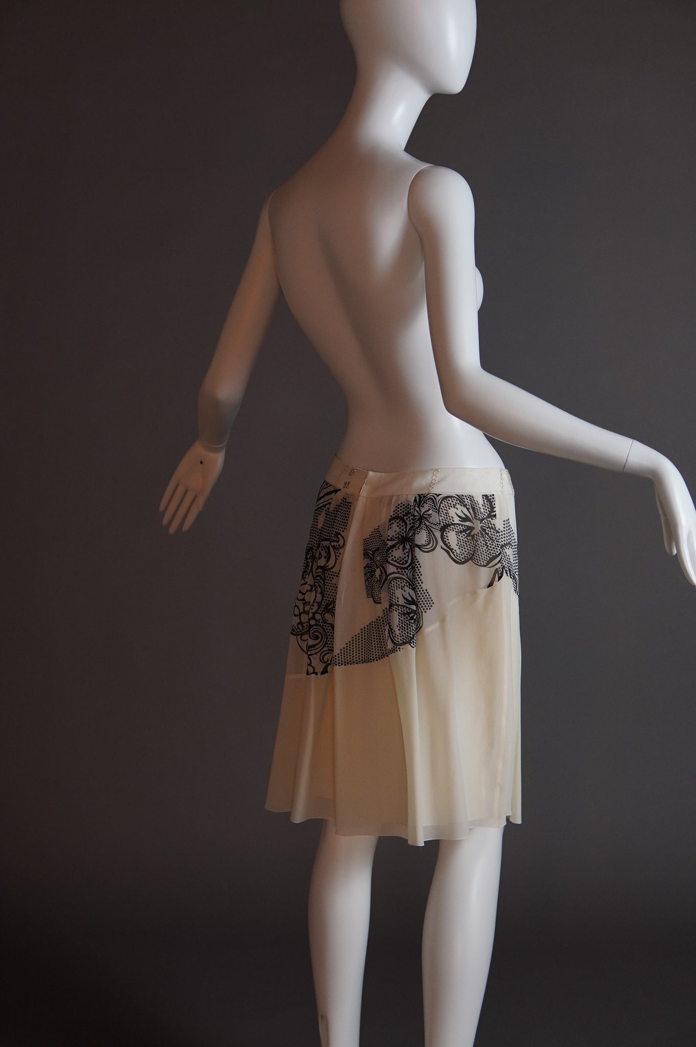 S/S 2007 John Galliano runway silk skirt with black and white floral - XS/S/M