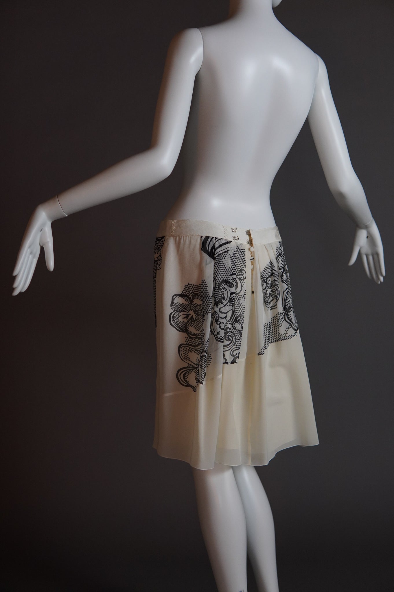 S/S 2007 John Galliano runway silk skirt with black and white floral - XS/S/M