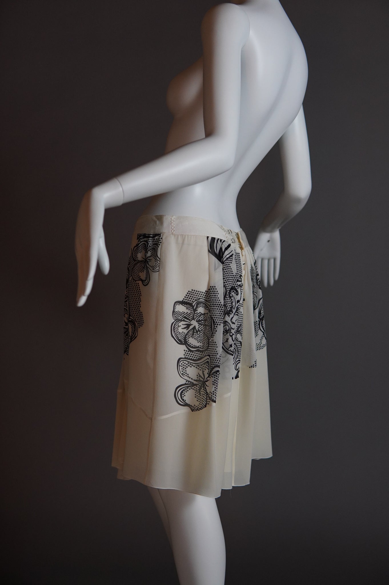 S/S 2007 John Galliano runway silk skirt with black and white floral - XS/S/M