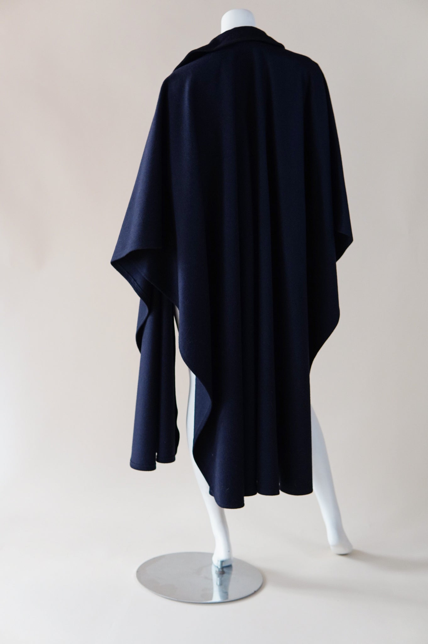 documented Fall 1975 Yves Saint Laurent Rive Gauche navy blue wool cape with buttons back