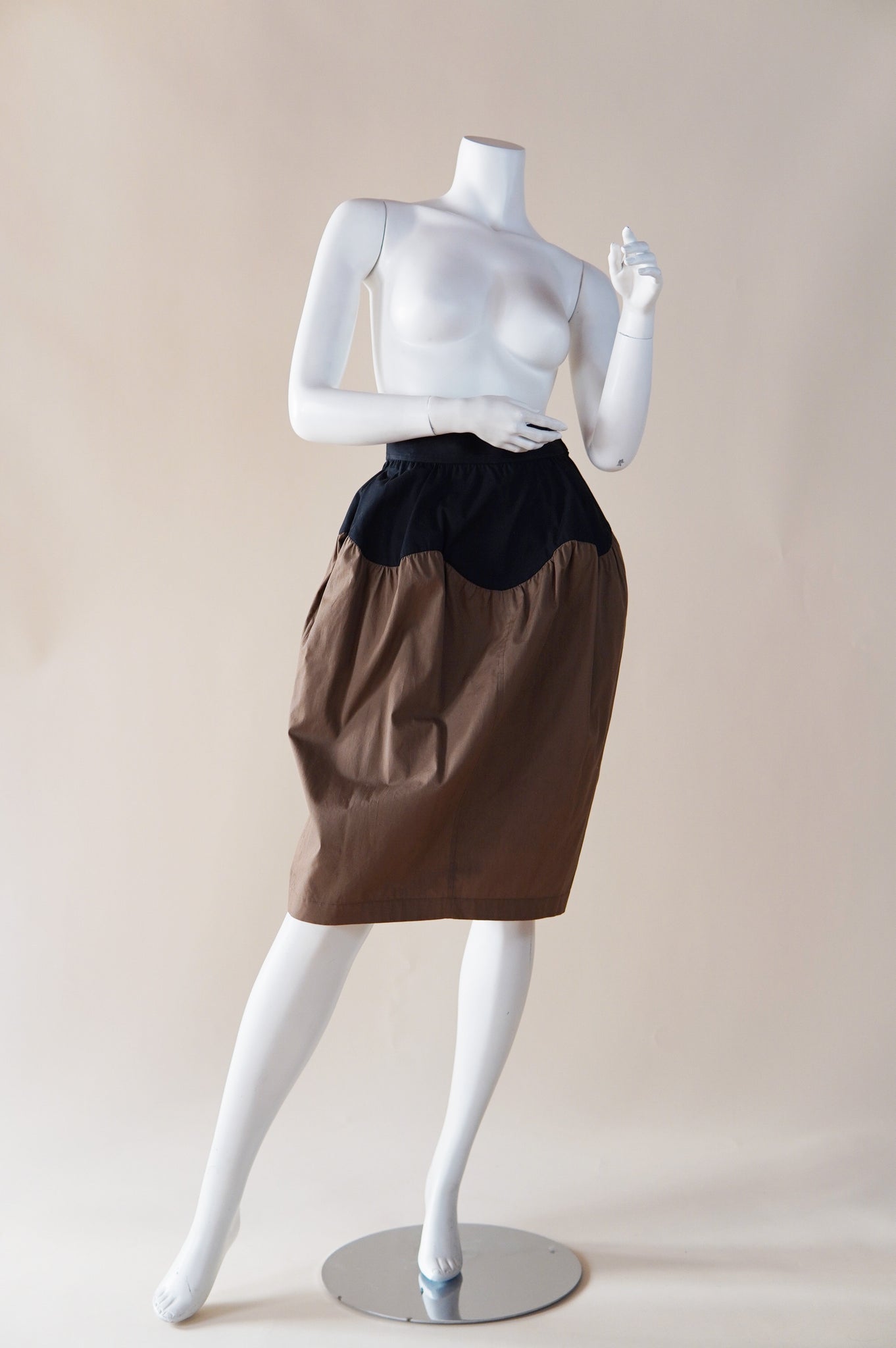 Spring Summer 1980 Yves Saint Laurent Rive Gauche balloon two-tone skirt with scalloped edge