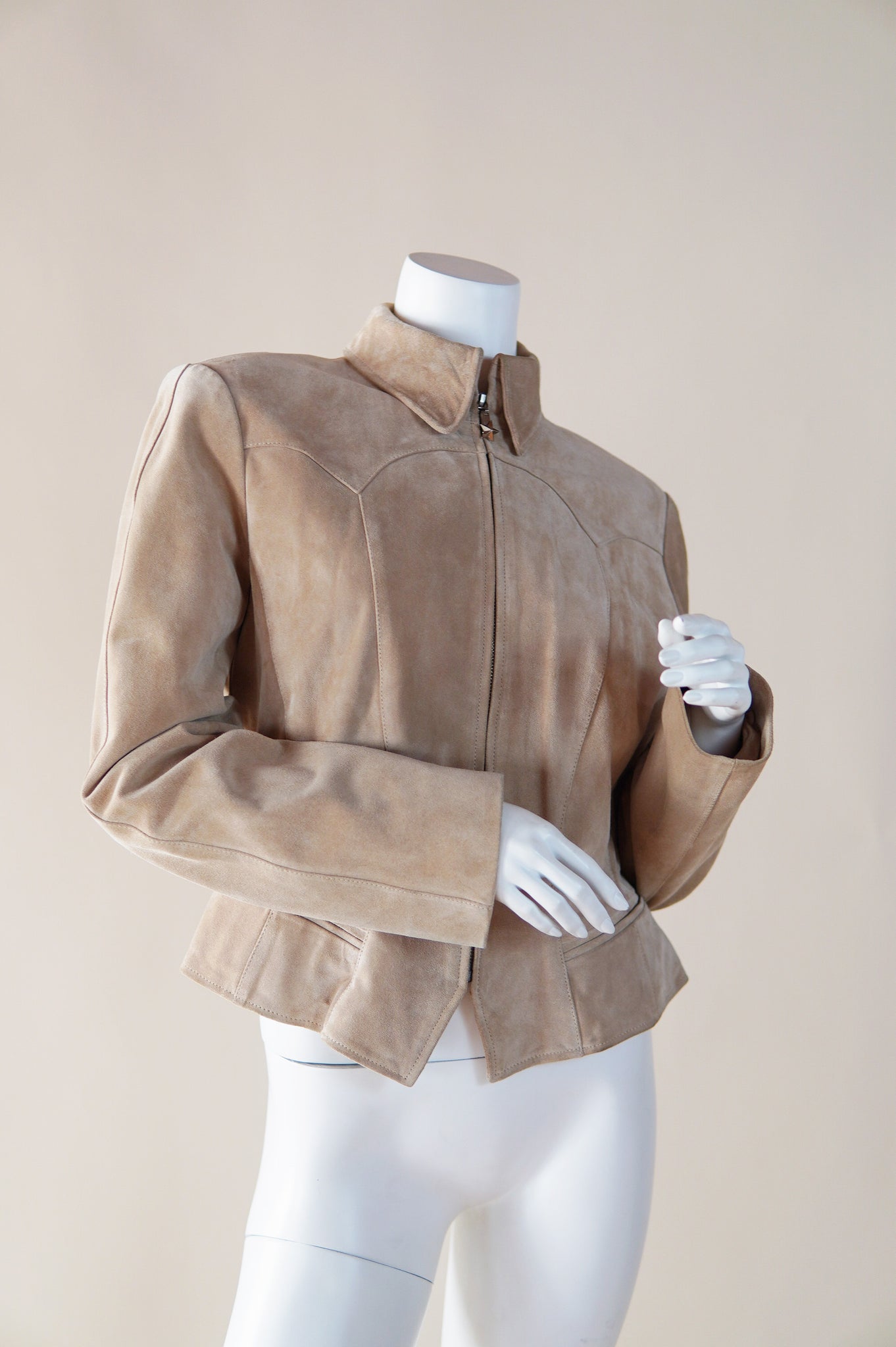 vintage 1990s Thierry Mugler suede leather calfskin jacket with star zipper pull