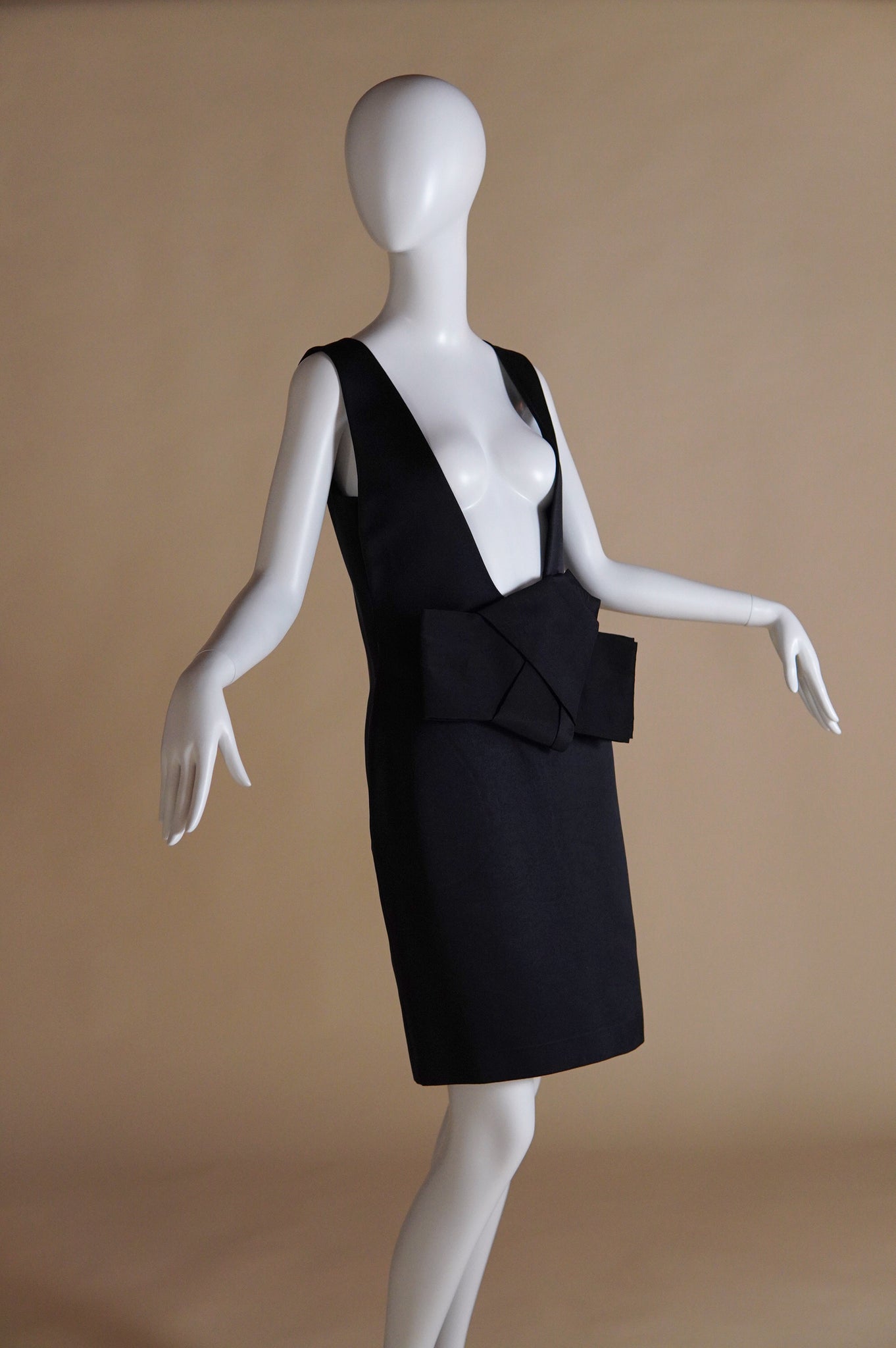 S/S 2006 Lanvin by Alber Elbaz black satin dress with obi style bow - XS/S