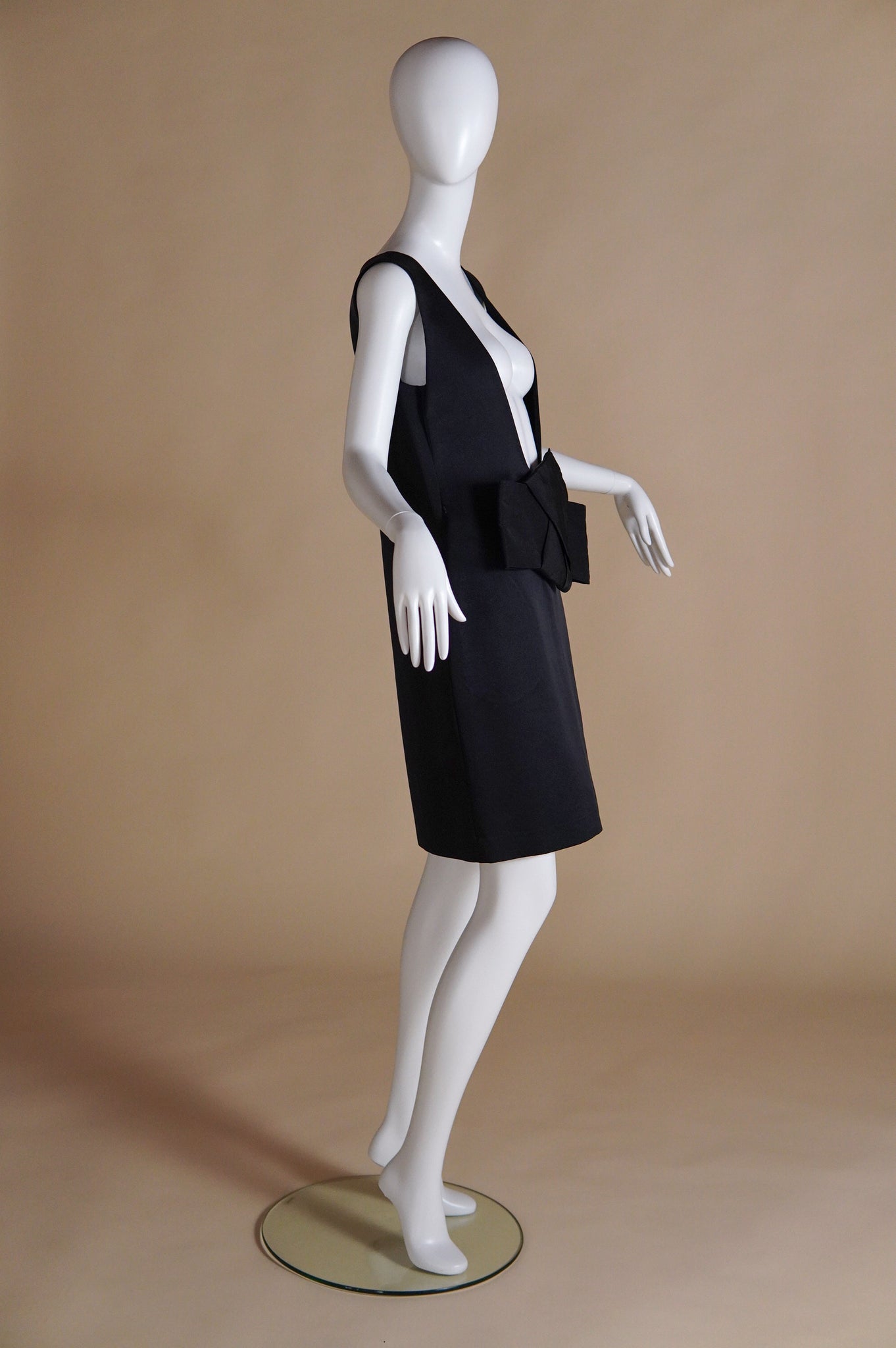 S/S 2006 Lanvin by Alber Elbaz black satin dress with obi style bow - XS/S