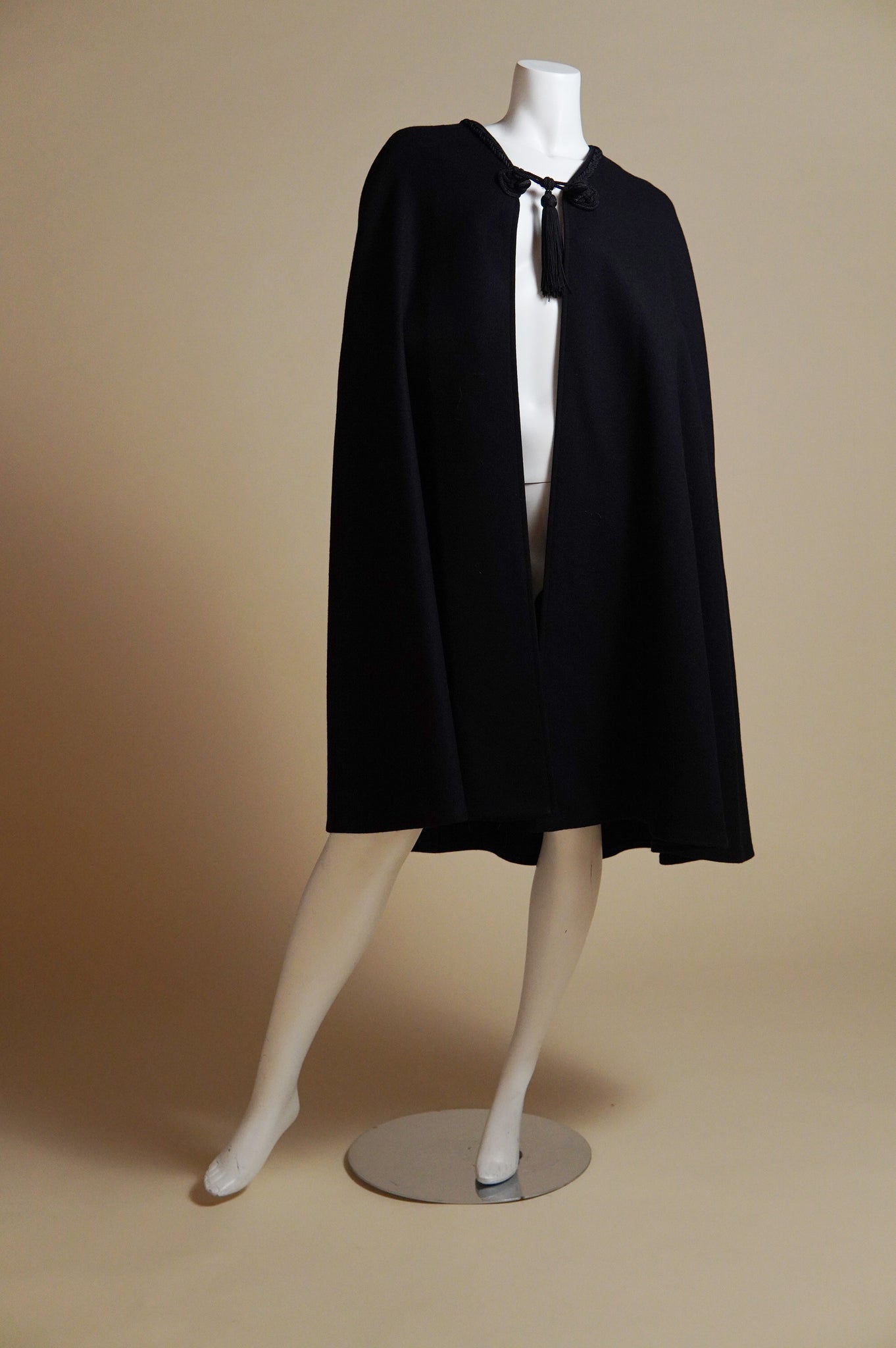 F/W 1976 Yves Saint Laurent Rive Gauche Russian Collection black cape with frog closure and tassel - O/S