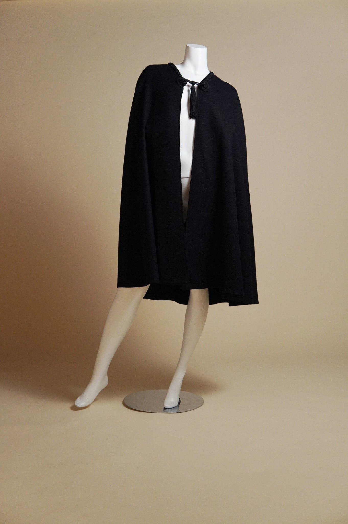 F/W 1976 Yves Saint Laurent Rive Gauche Russian Collection black cape with frog closure and tassel - O/S