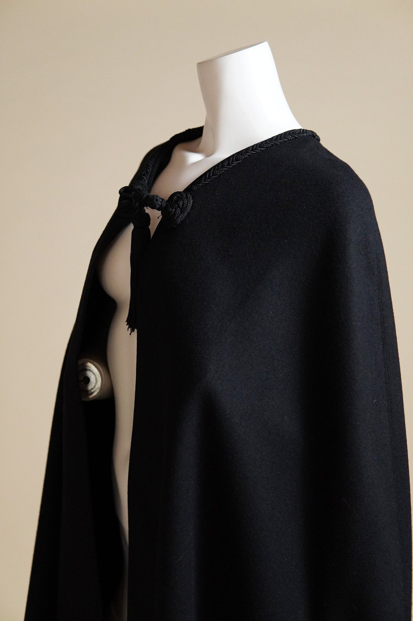 F/W 1976 Yves Saint Laurent Rive Gauche Russian Collection black cape with frog closure and tassel - O/S