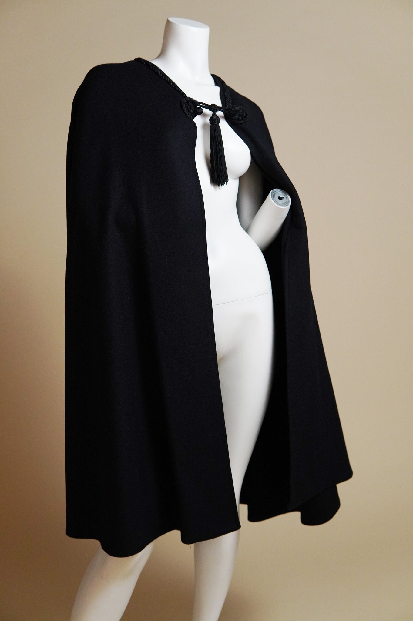 F/W 1976 Yves Saint Laurent Rive Gauche Russian Collection black cape with frog closure and tassel - O/S