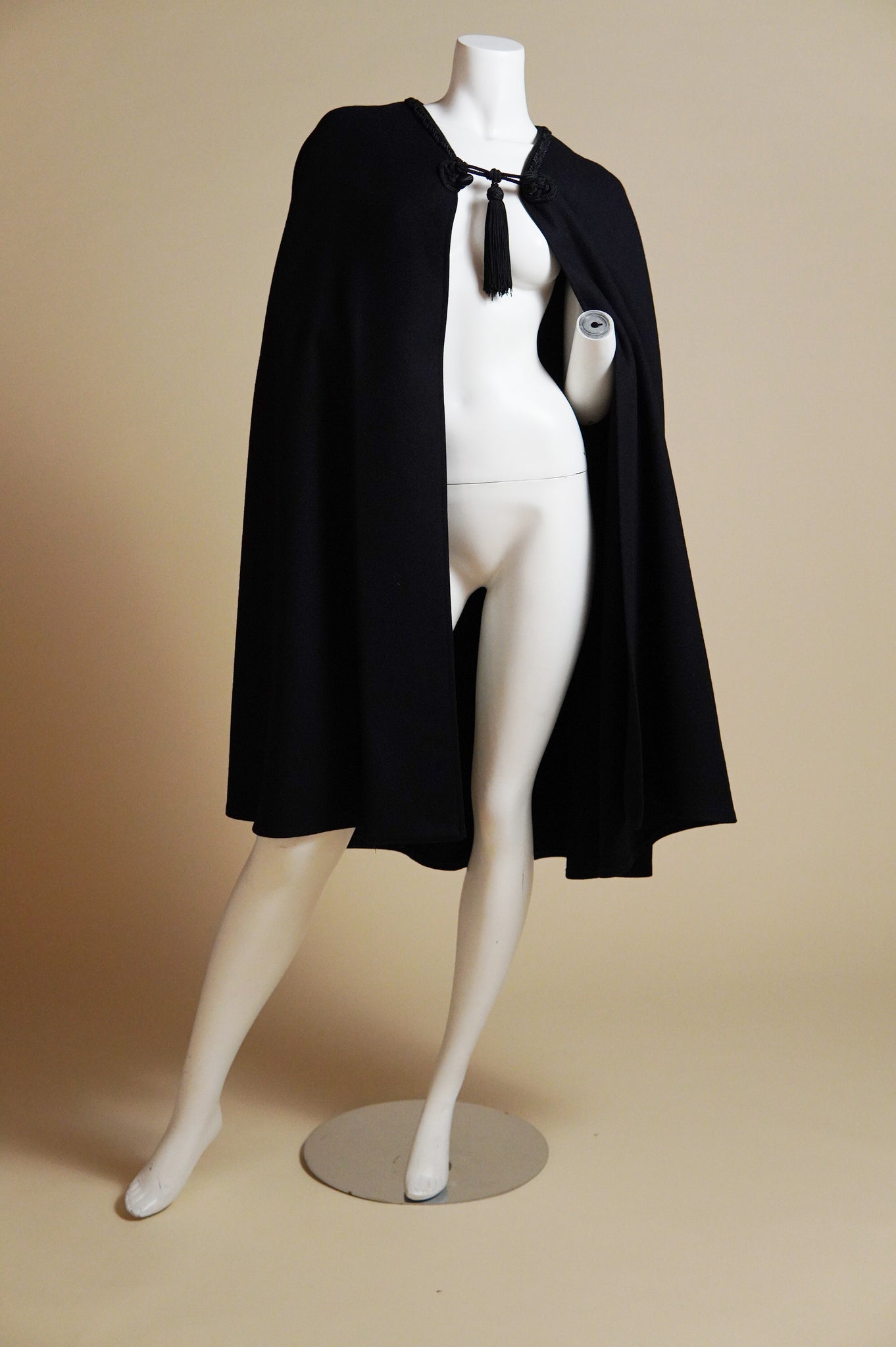 F/W 1976 Yves Saint Laurent Rive Gauche Russian Collection black cape with frog closure and tassel - O/S