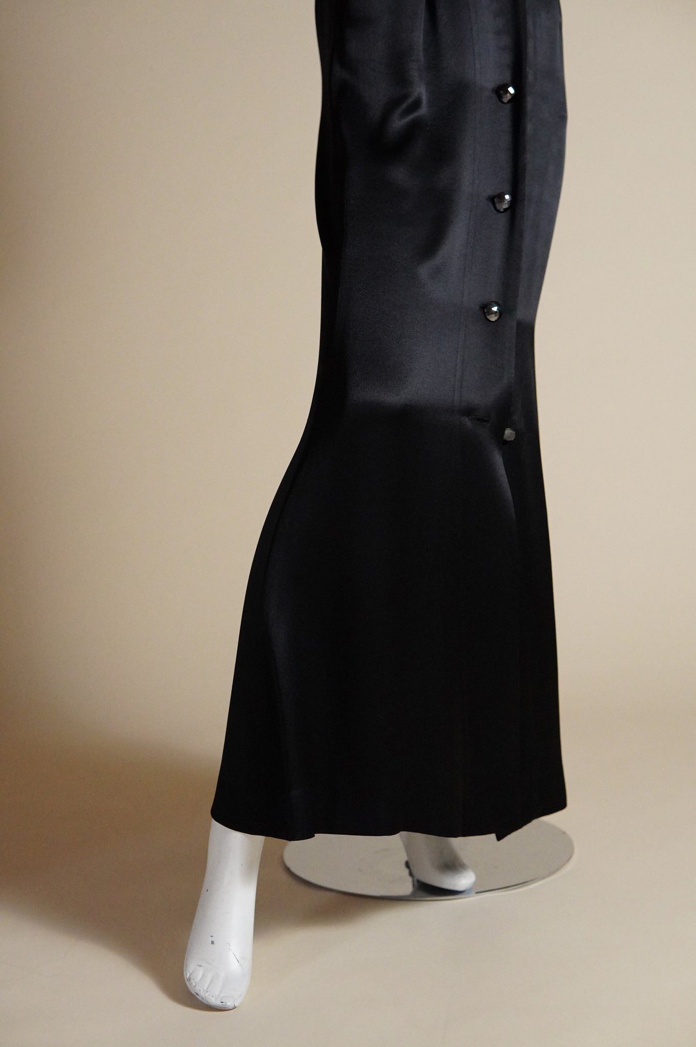 F/W 1986 Yves Saint Laurent Rive Gauche black satin tuxedo style dress - XS/S