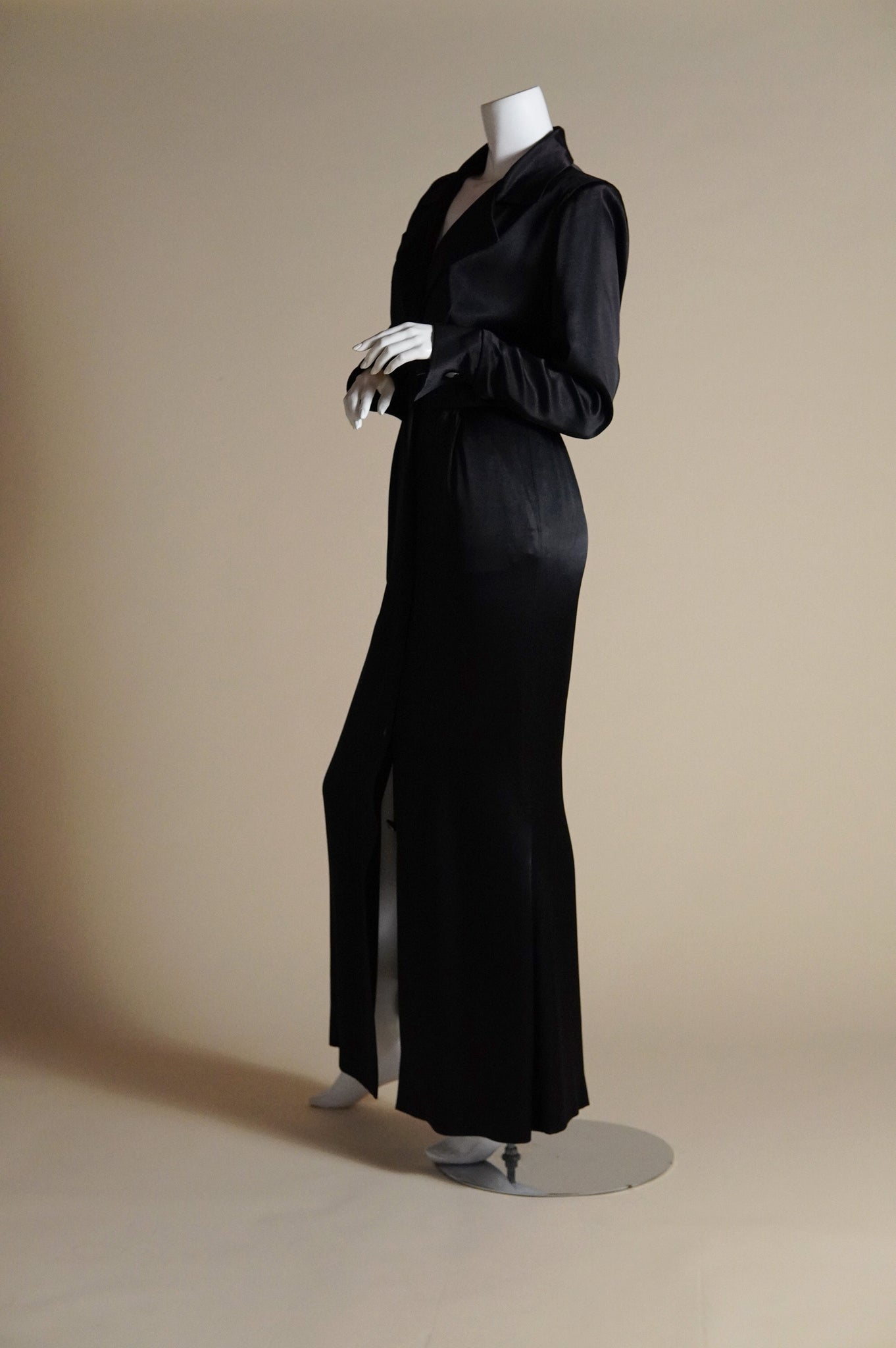 F/W 1986 Yves Saint Laurent Rive Gauche black satin tuxedo style dress - XS/S